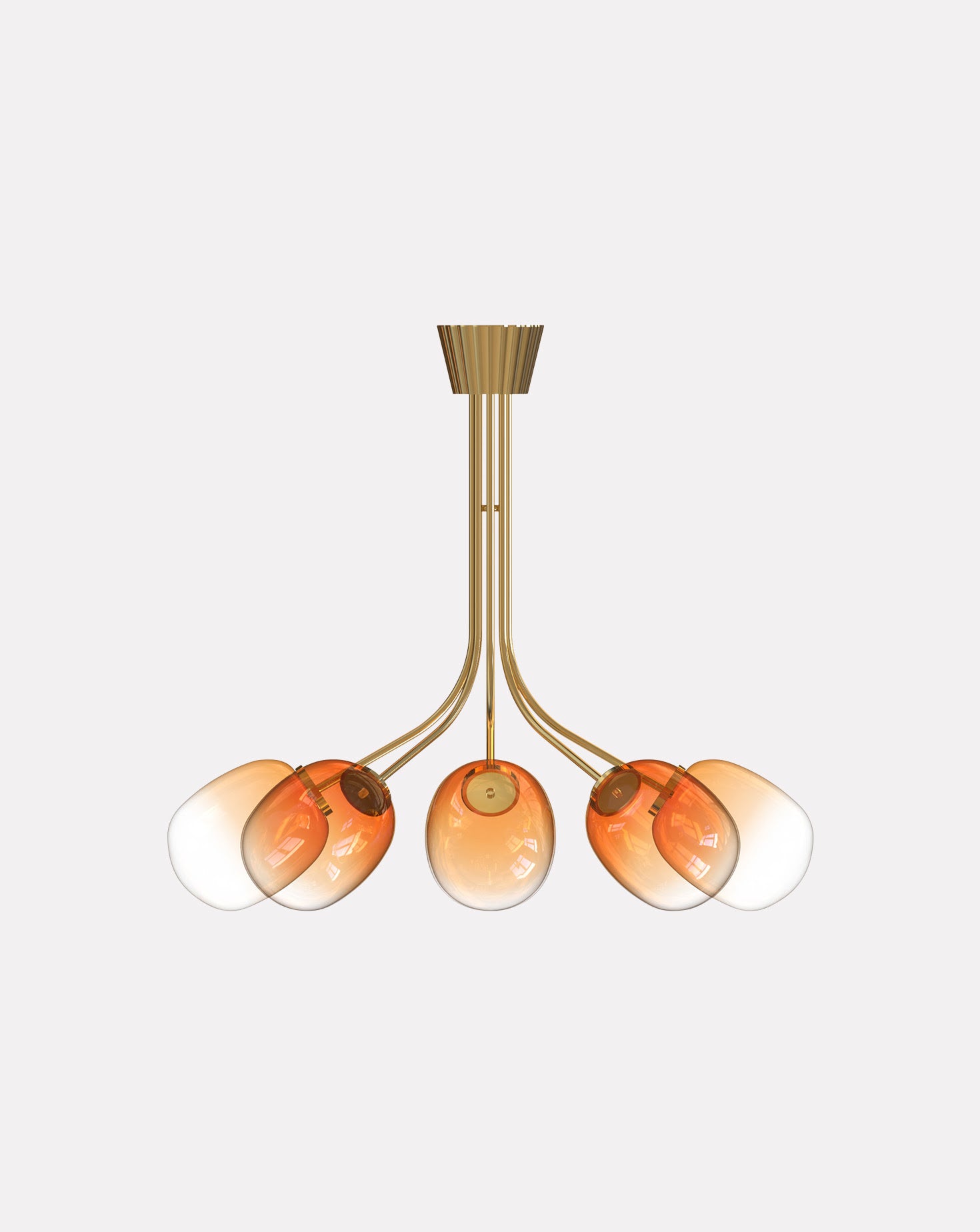 8 Module Bent Ombre Candy Glass and Brass Chandelier