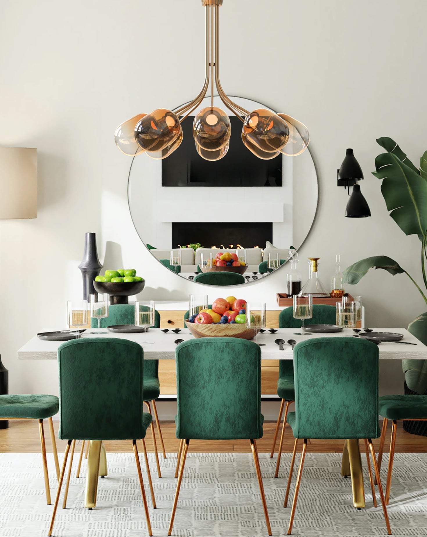 8 Module Bent Ombre Candy Glass and Brass Chandelier