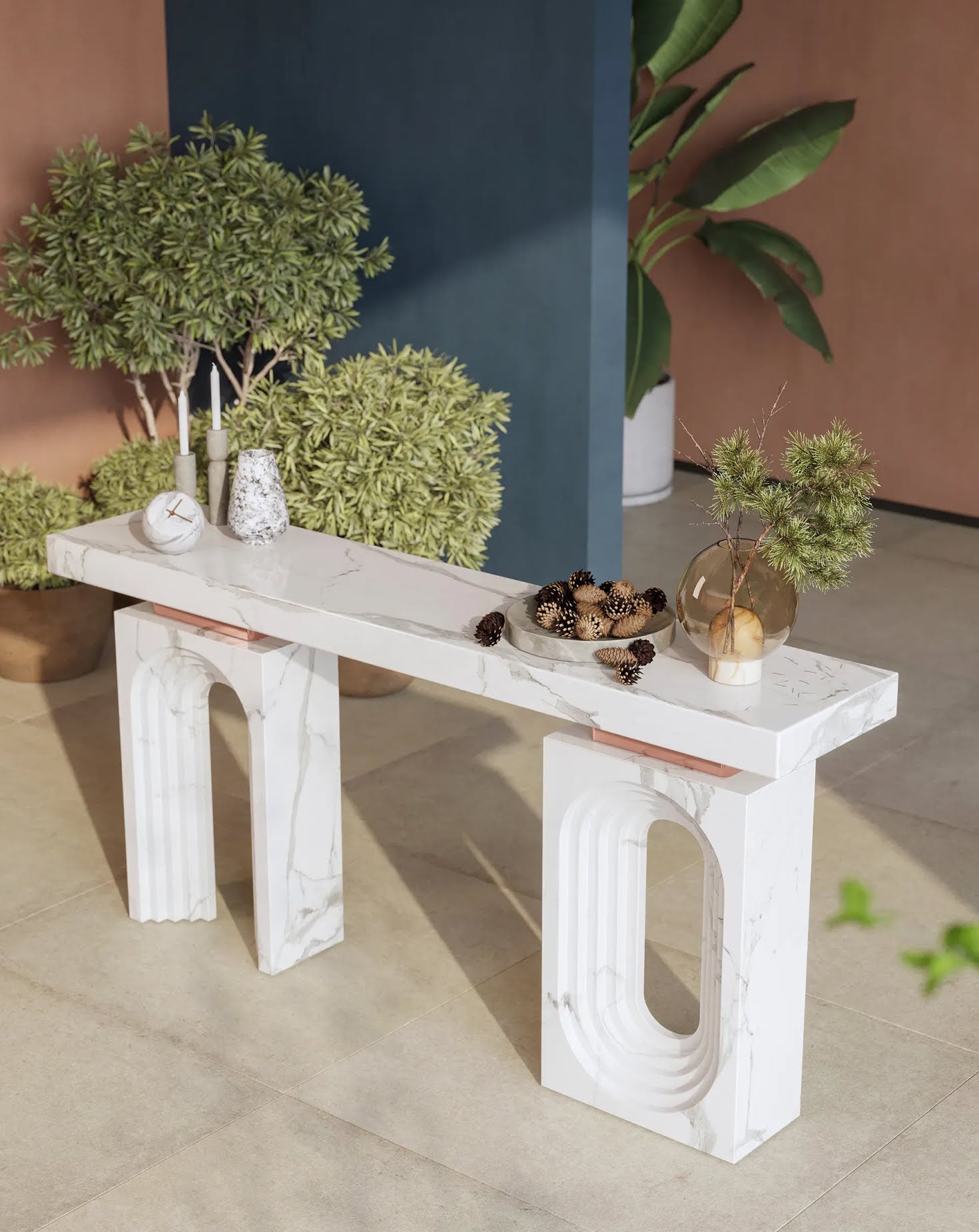 Arco Marble and Copper Console