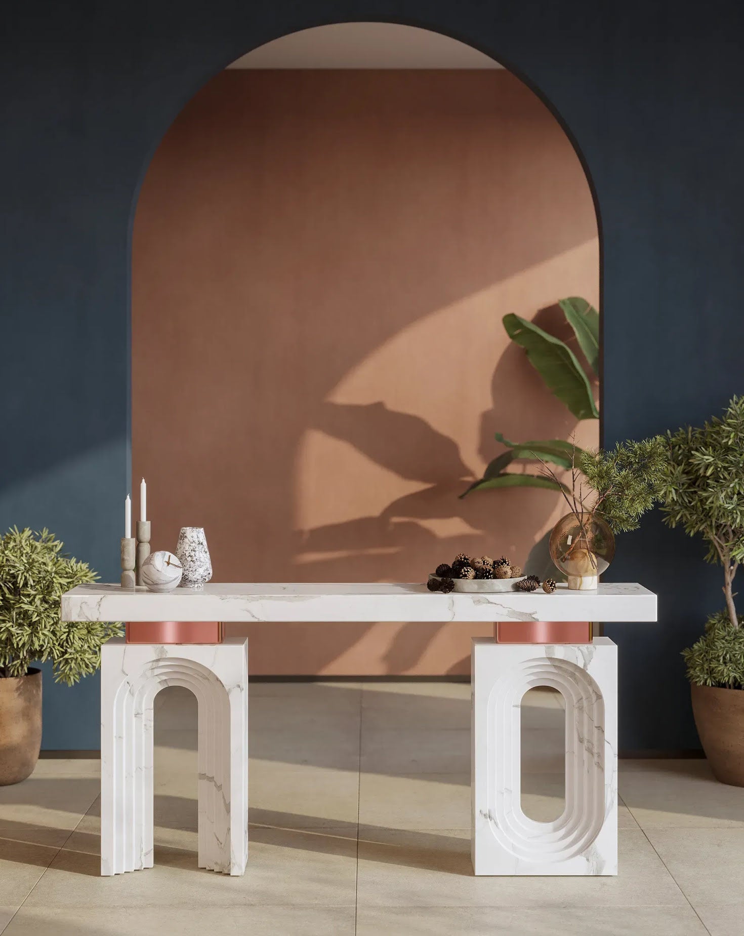 Arco Marble and Copper Console