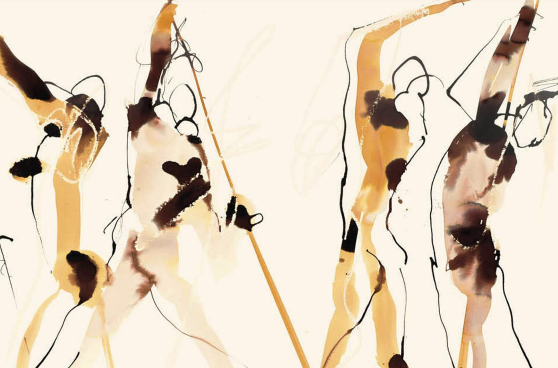 Expressive artwork depicting dynamic human forms in motion.