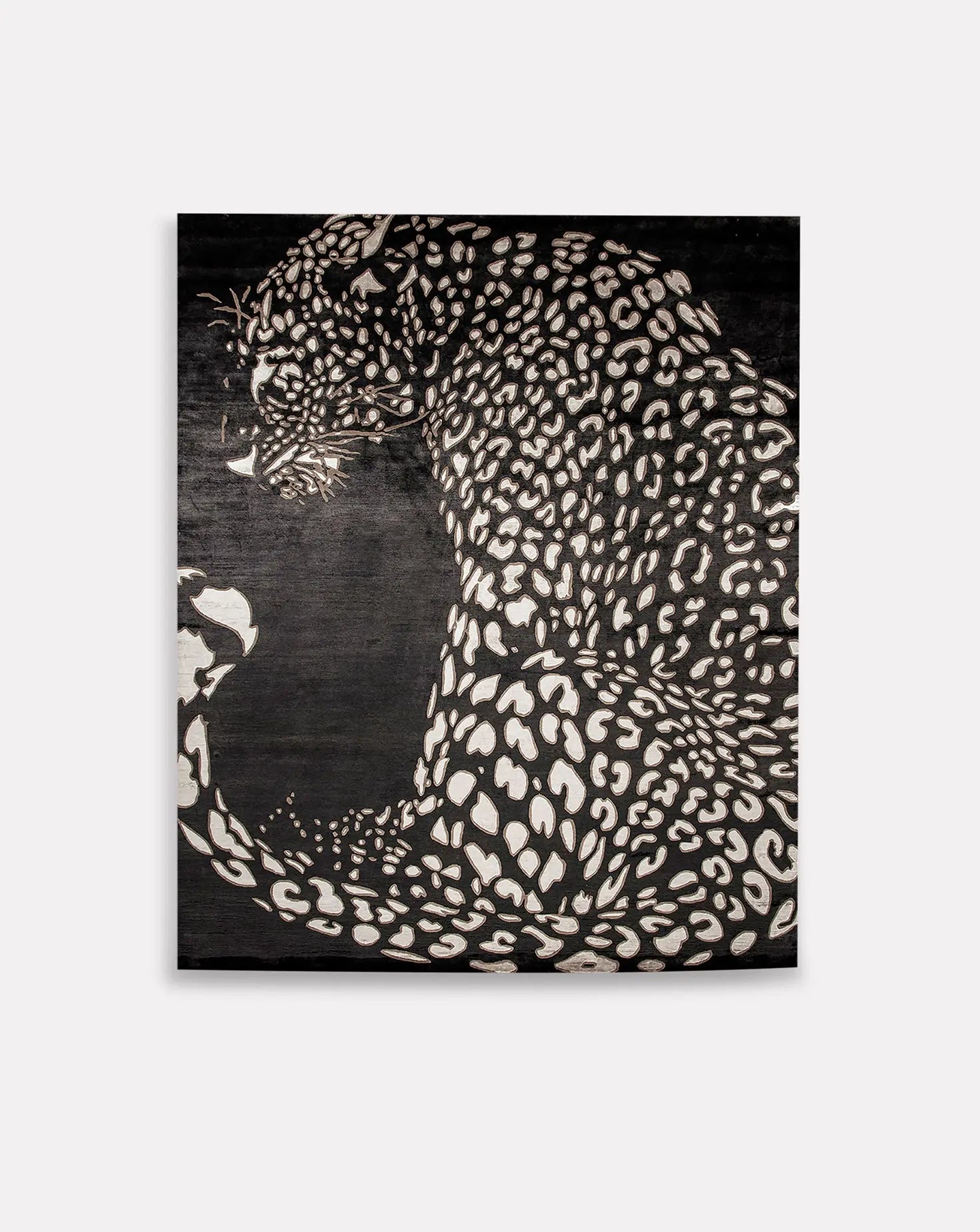 Black Leopard Wool and Silk Rug Sahrai Milano