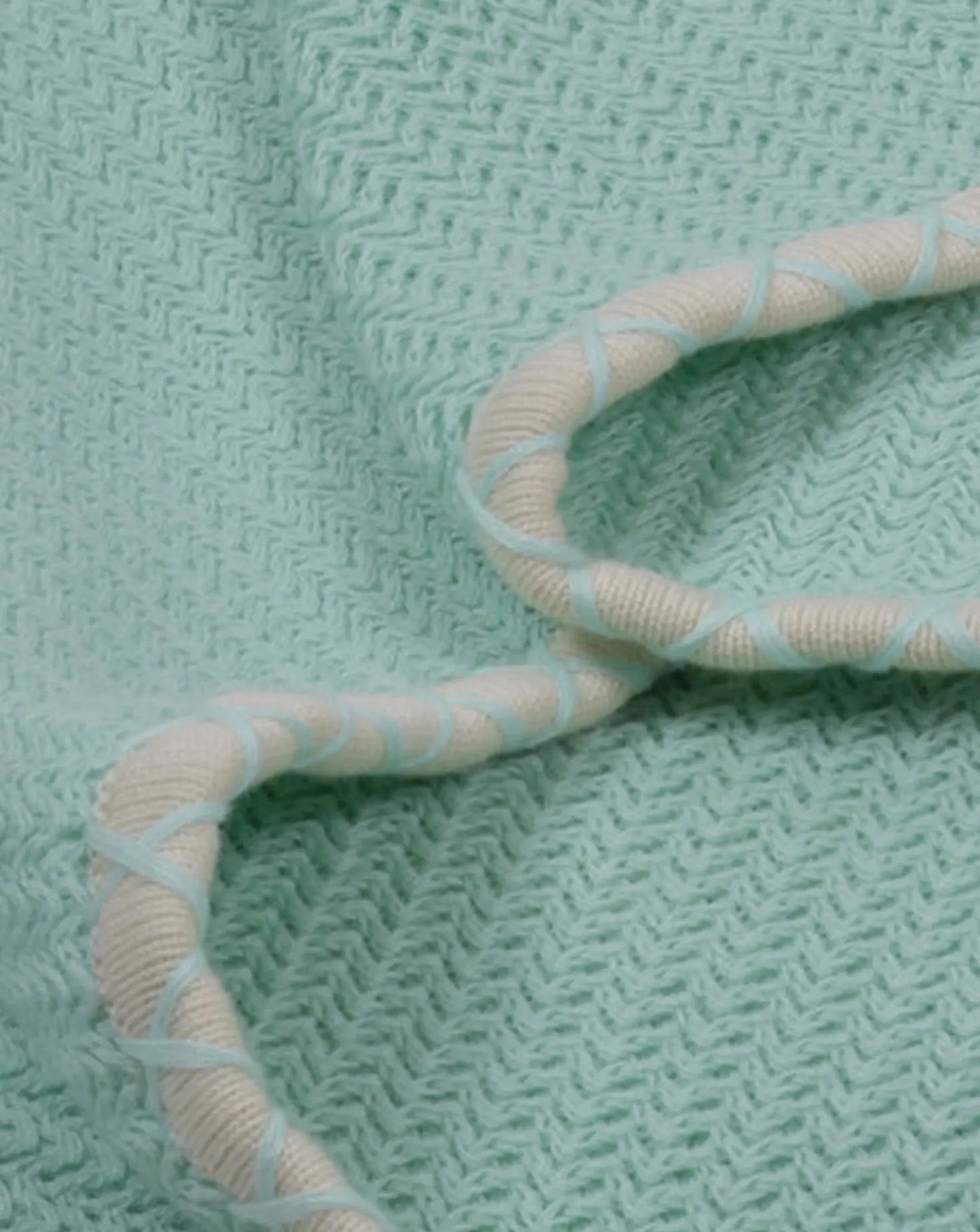 Classic Herringbone Aqua Cotton Blanket Janavi India