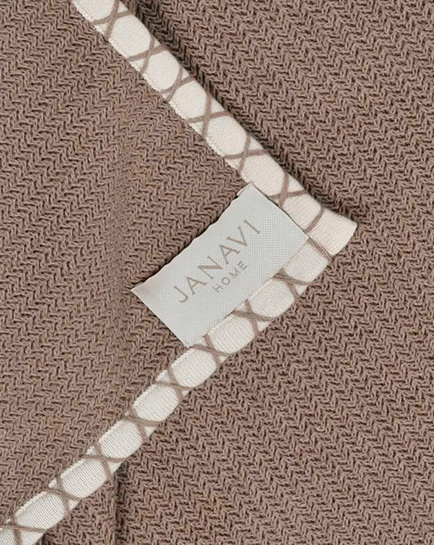 Classic Herringbone Ivory Cotton Blanket Janavi India