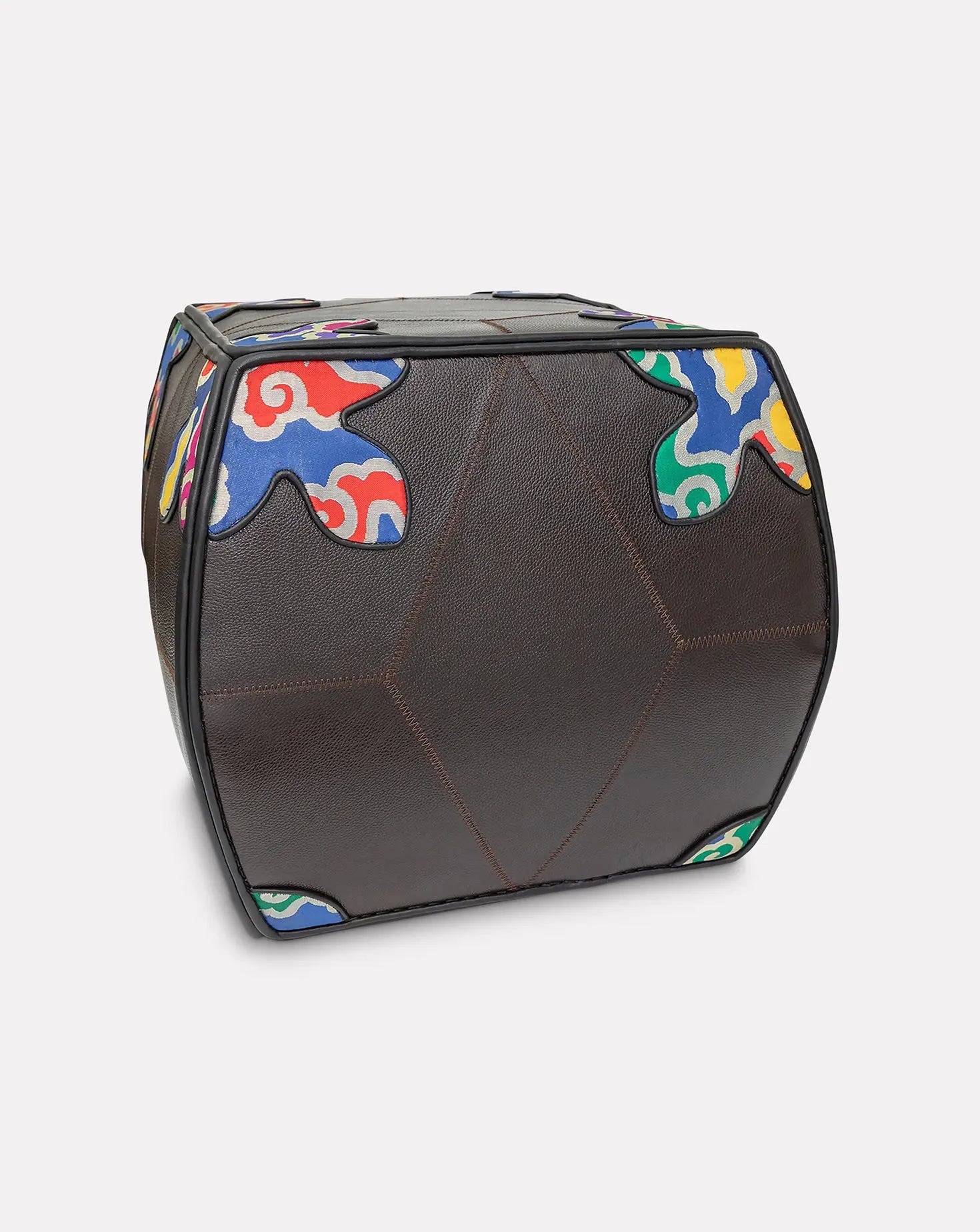 Multicolor Chinese Silk Brocade Pouffe Lotus Arts de Vivre