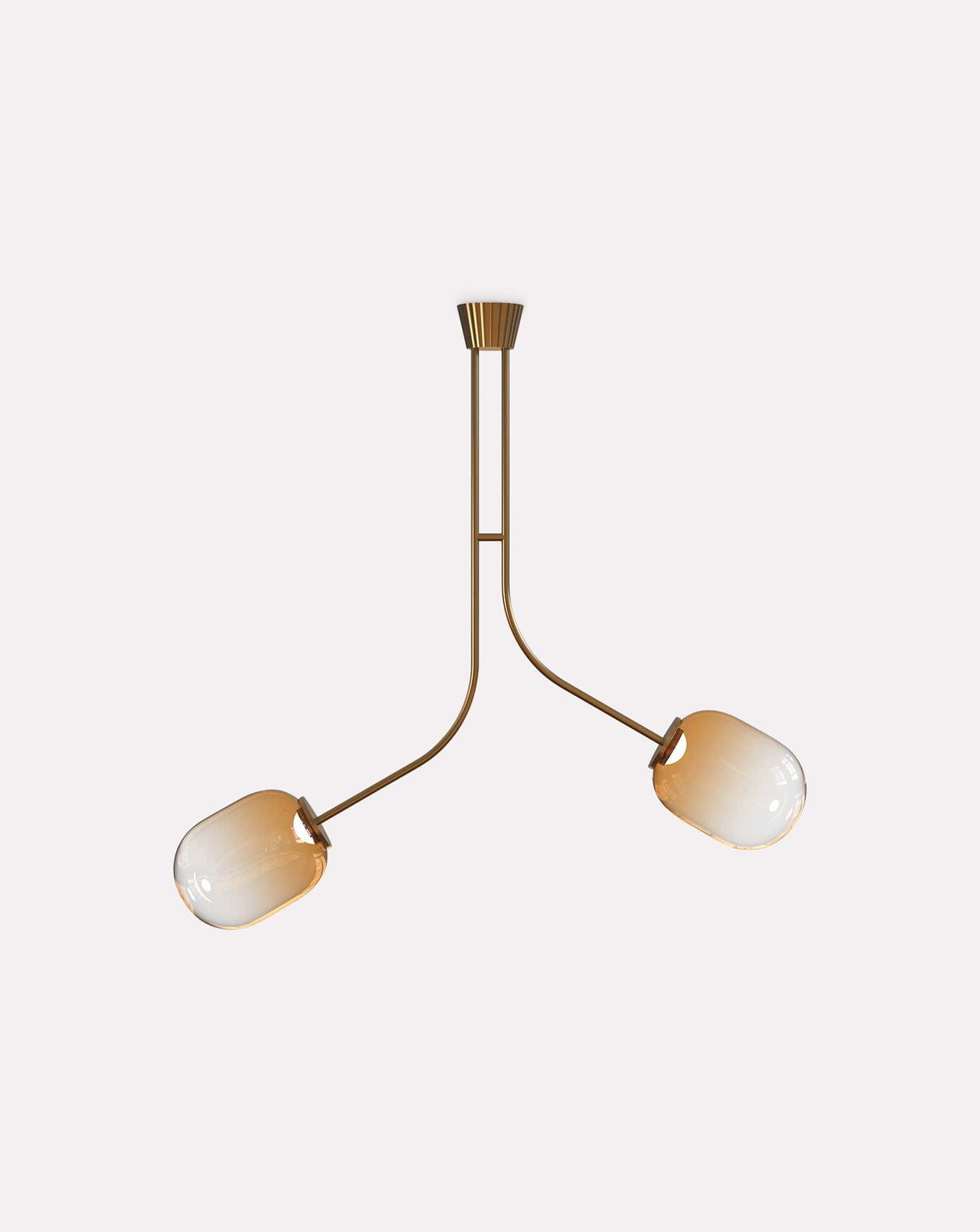 2 Module Bent Ombre Candy Glass and Brass Chandelier