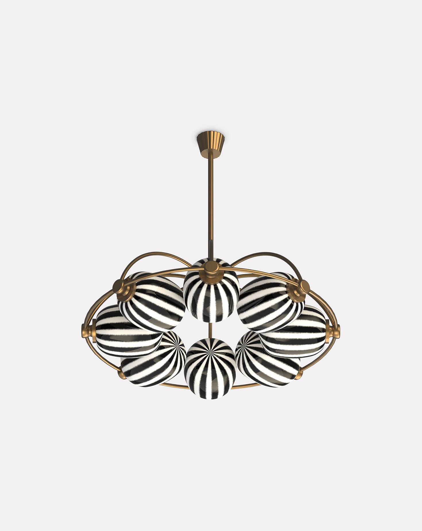 8 Module Umbrella Bullseye Glass and Brass Chandelier