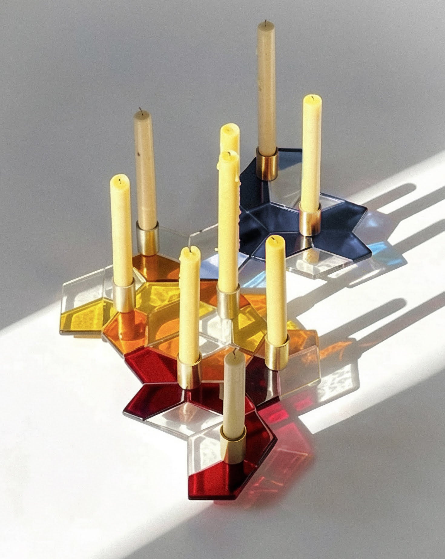 Einstein Glass and Brass Candelabra