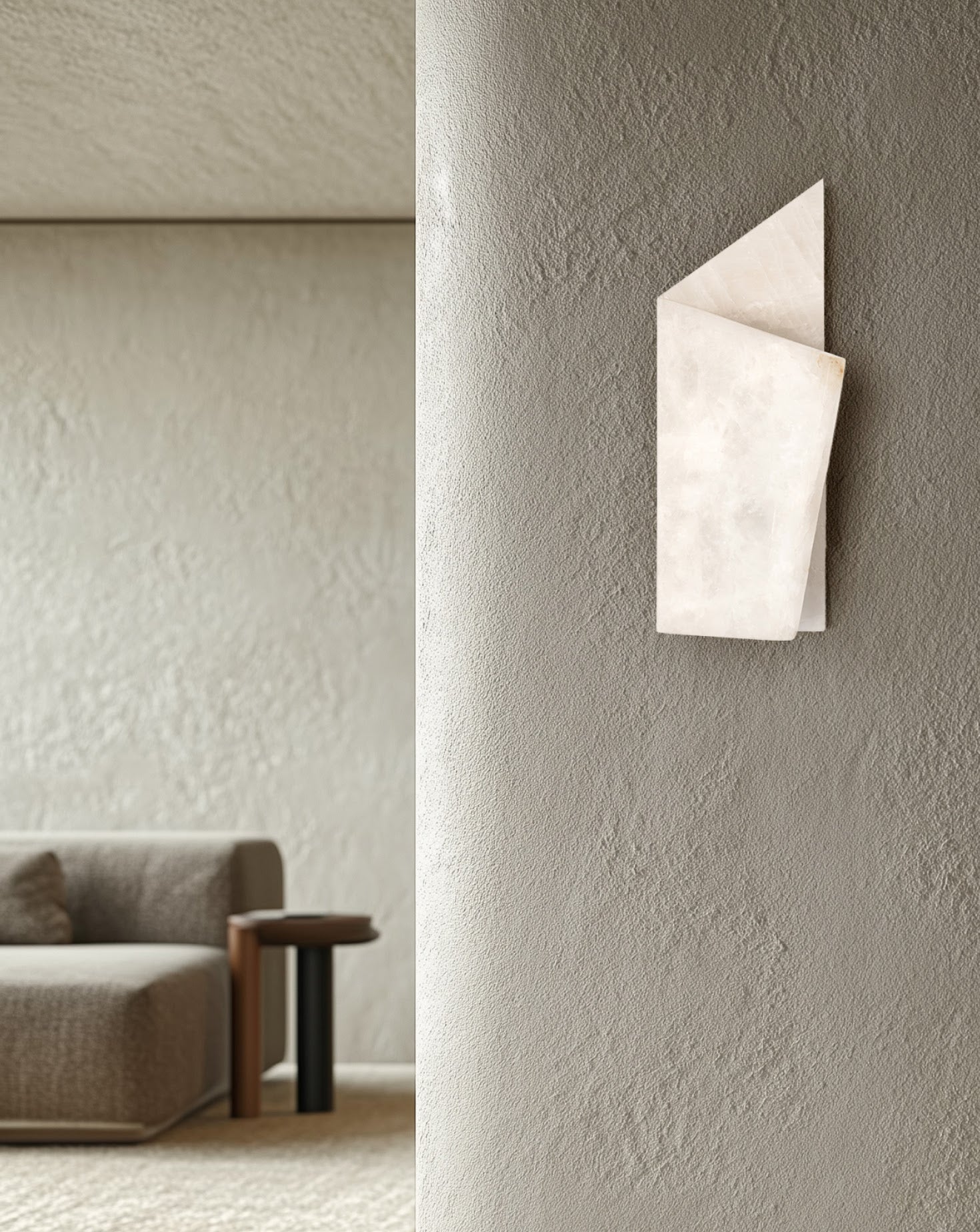 Folded Brushed Brass and Marble Wall Light