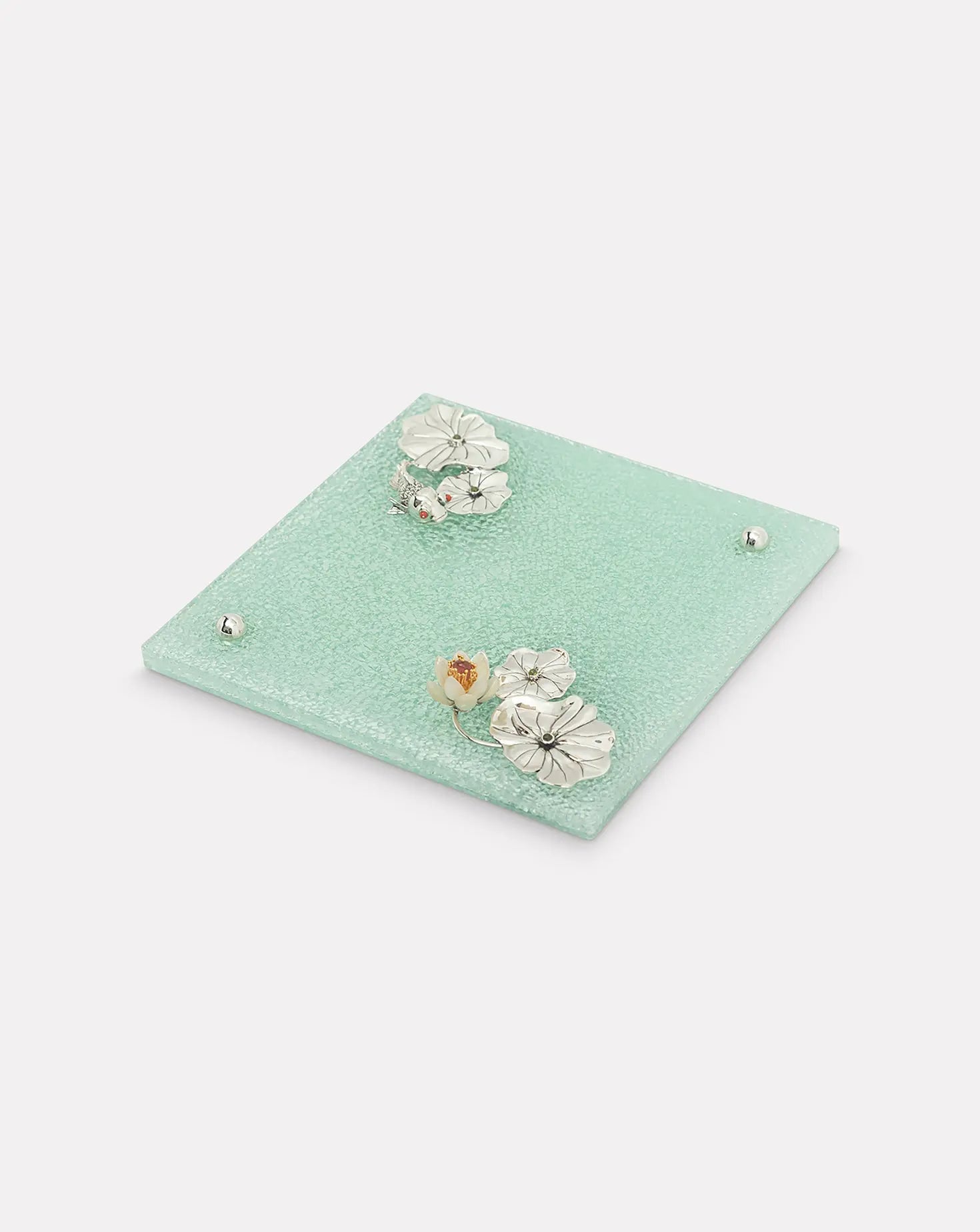 Glass Plate With Goldfish & Lotus Leaves Lotus Arts de Vivre