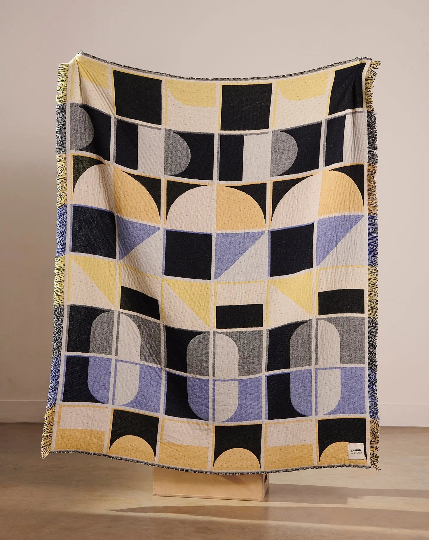 Grid Blue and Yellow Blanket Granite and Smoke
