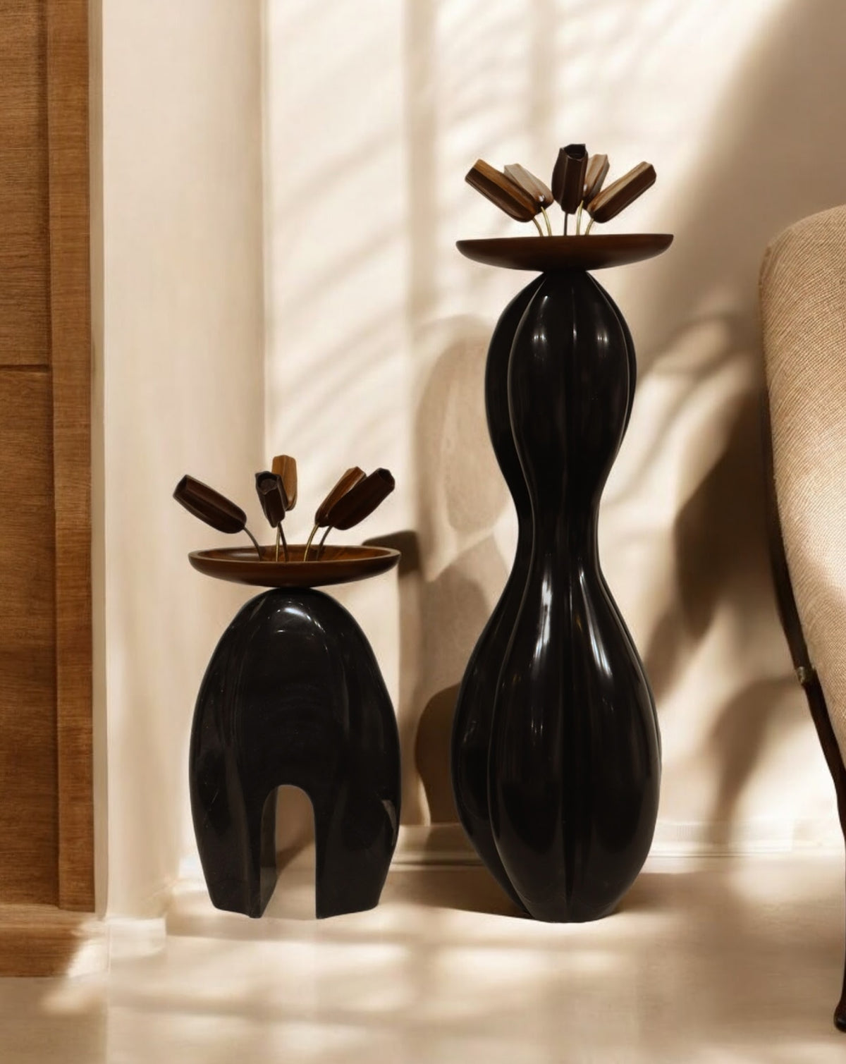 Natural marble veining and wood grain detail, unique to each handcrafted piece