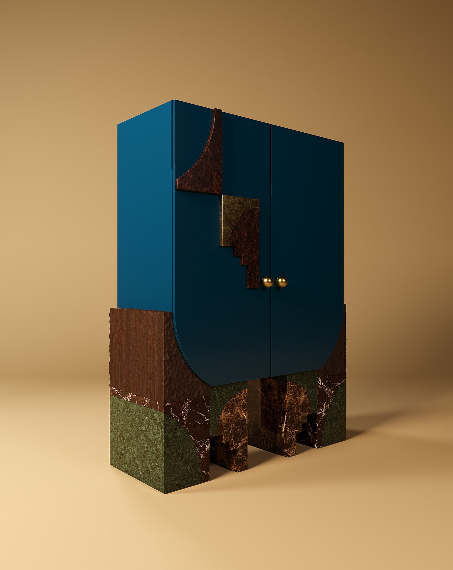 Arkos Bar Lacquered Wood Dark Blue Cabinet