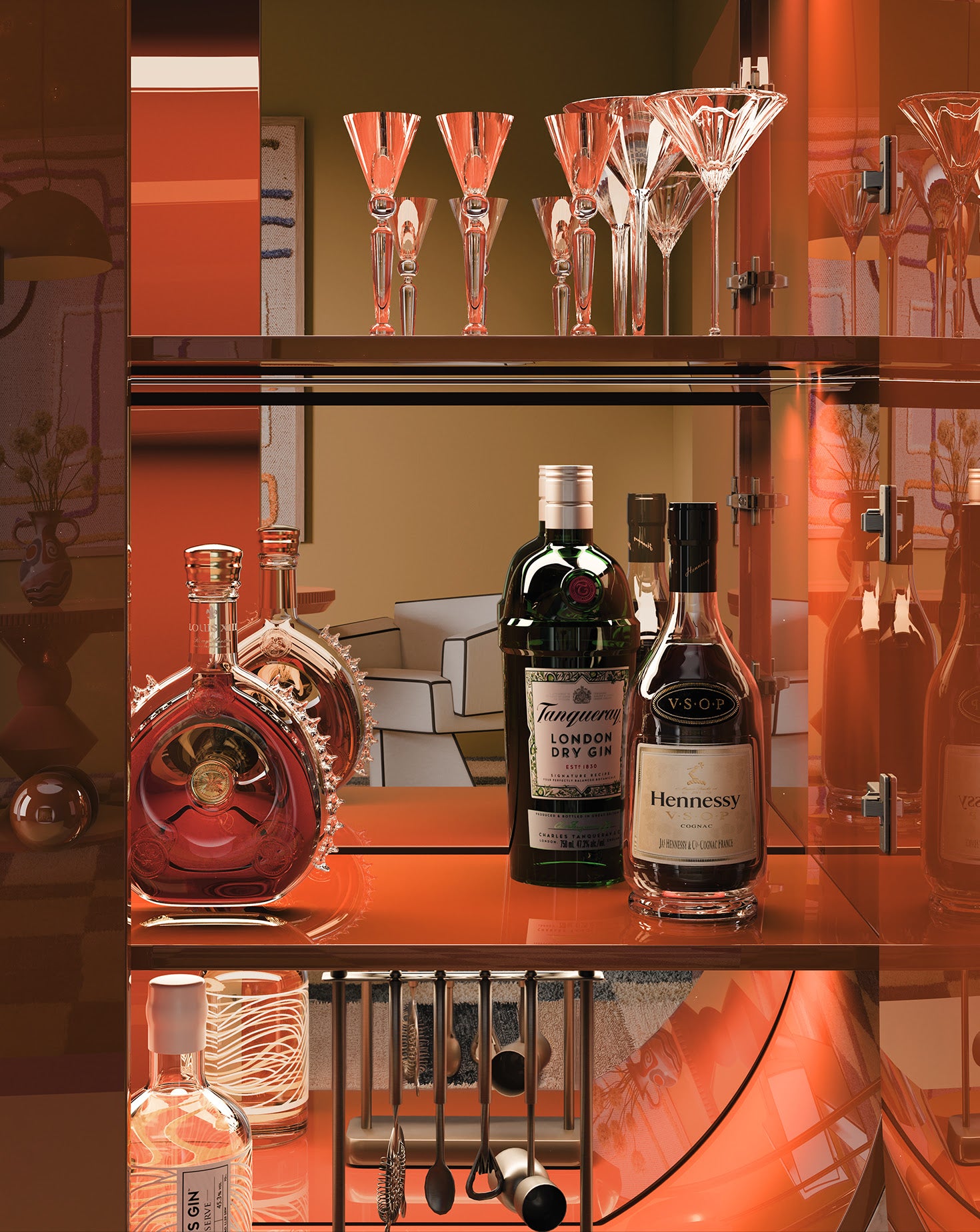 Arkos Bar Lacquered Wood Teracotta Cabinet