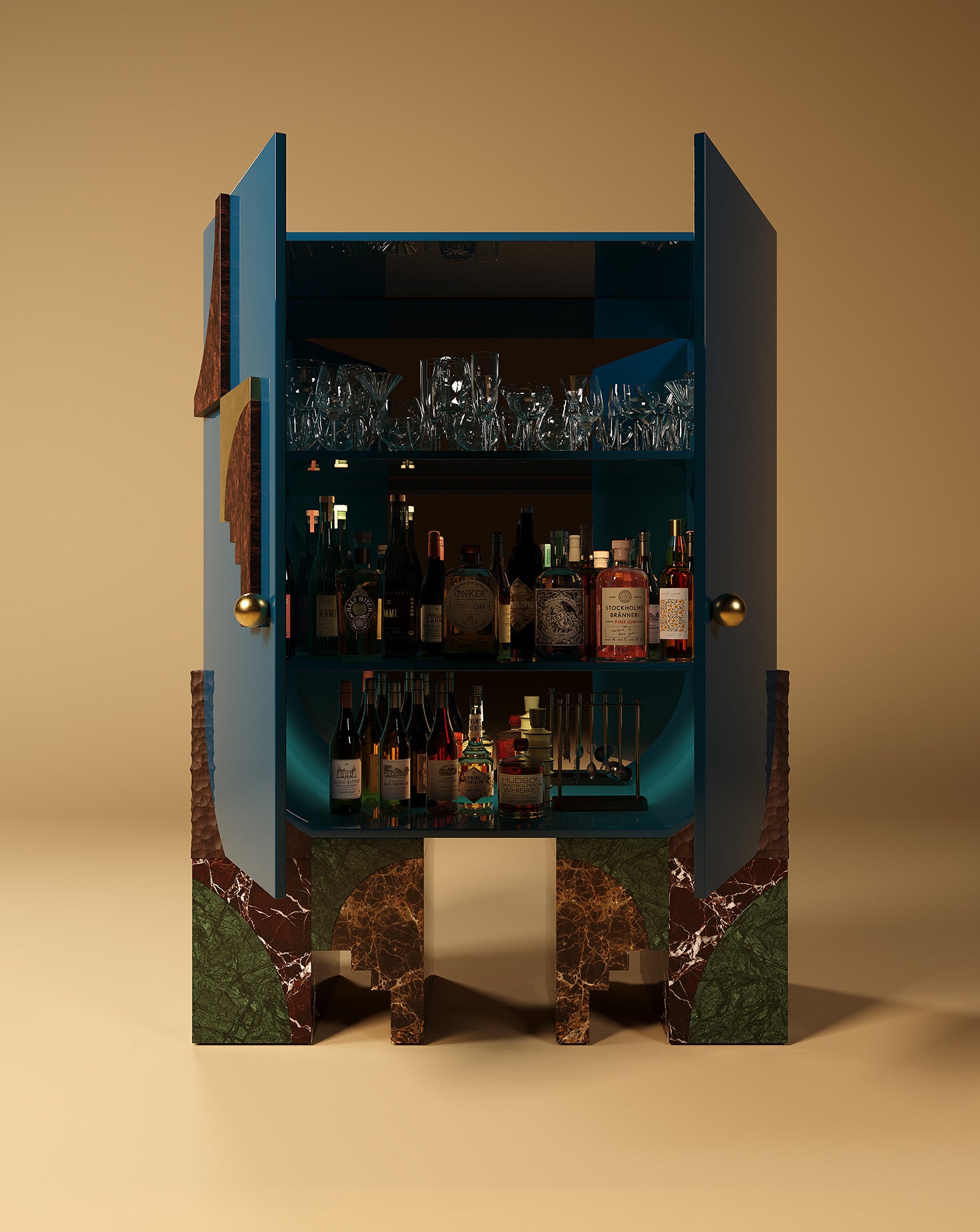 Arkos Bar Lacquered Wood Dark Blue Cabinet