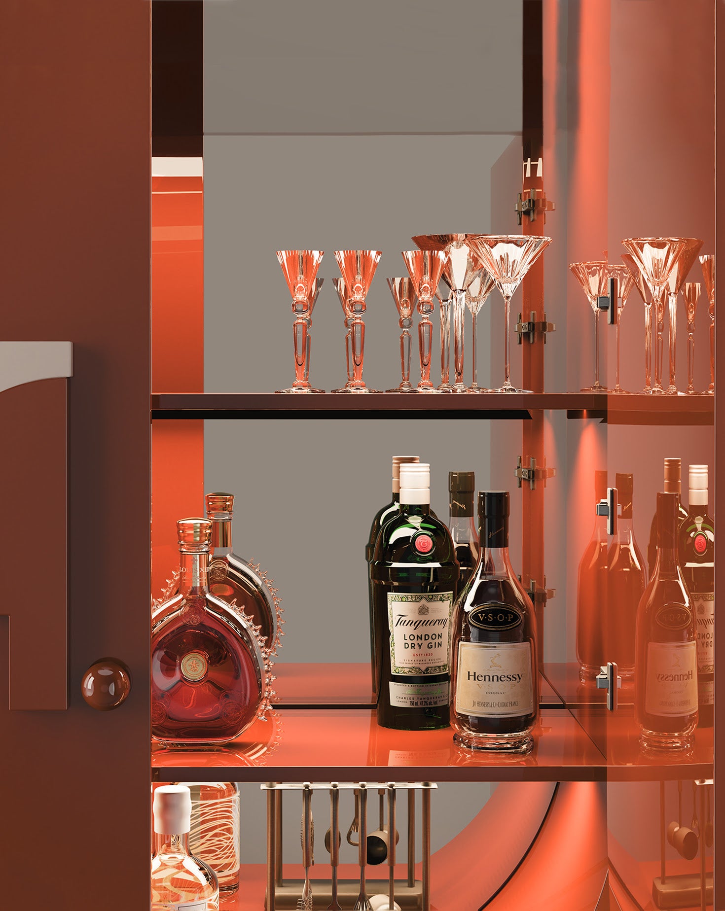 Arkos Bar Lacquered Wood Teracotta Cabinet
