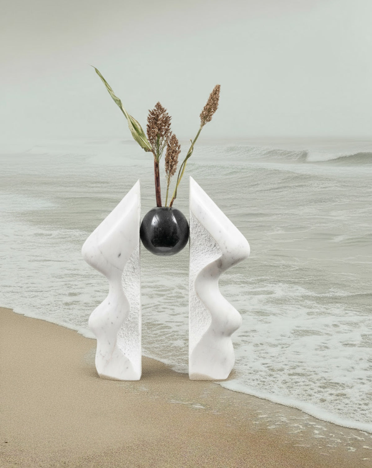 INIKA 06 White & Black Marble Sculptural Vase