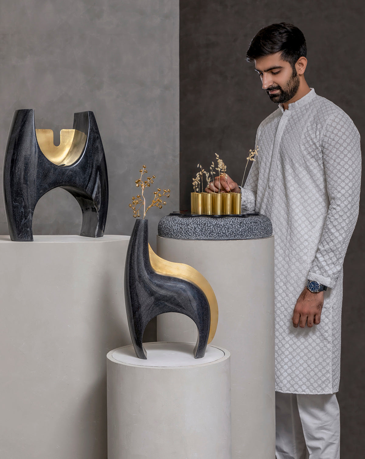 IRA 01 Marble and Brass Vase