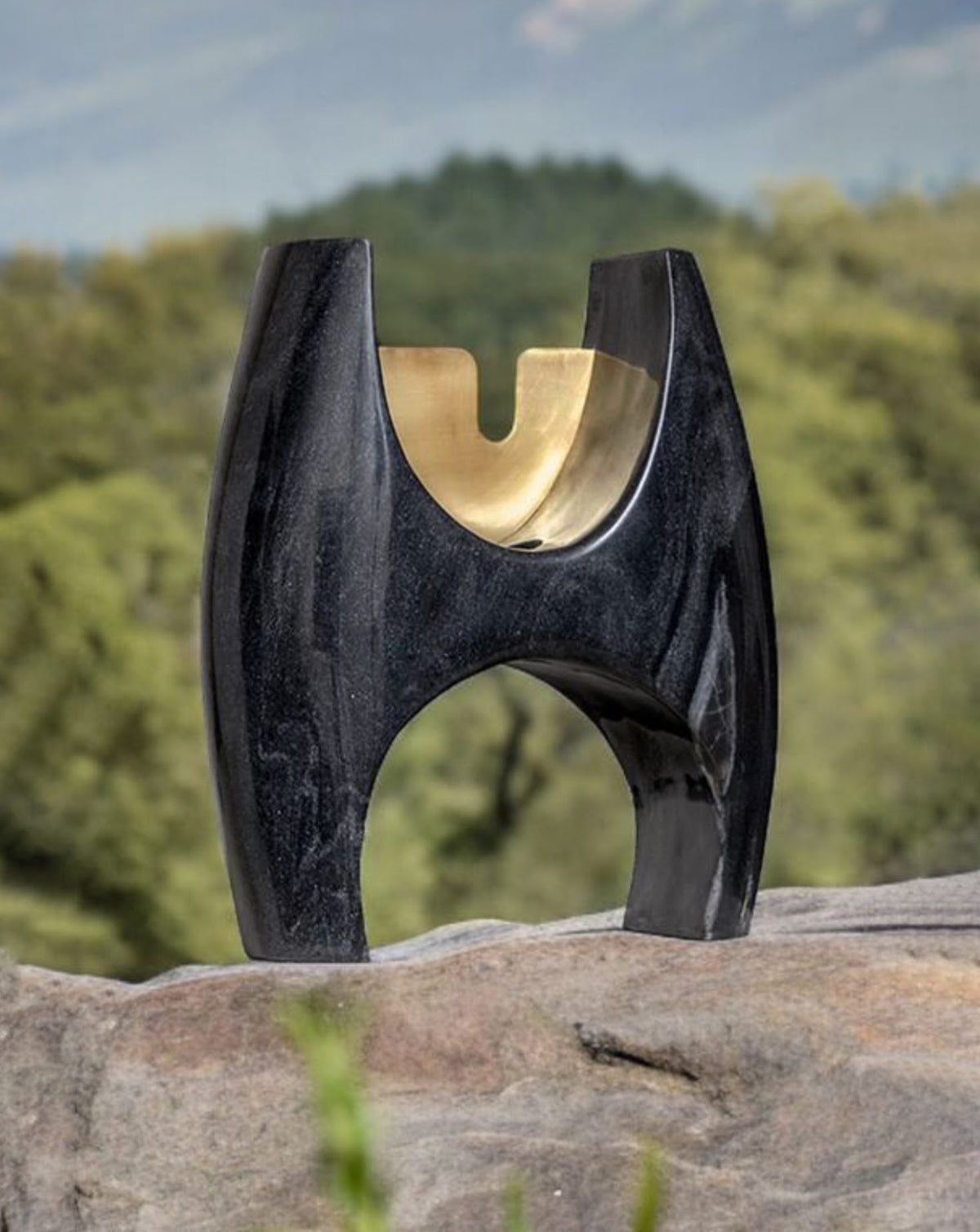 IRA 03 Marble and Brass Sculptural Vase