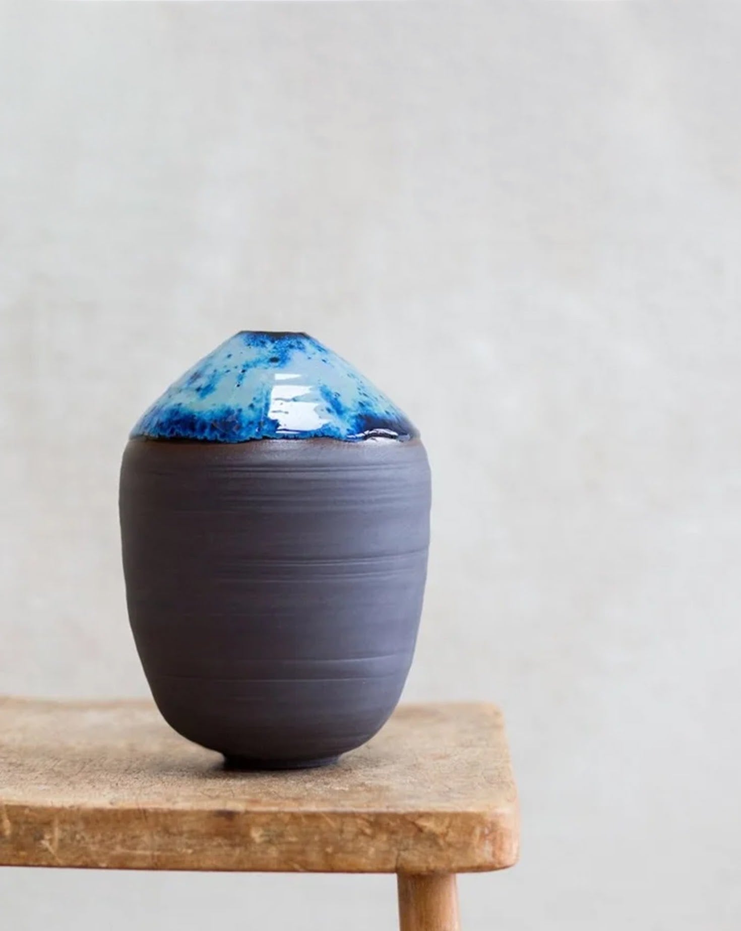 Narrow Neck Blue Limestone Moon Jar