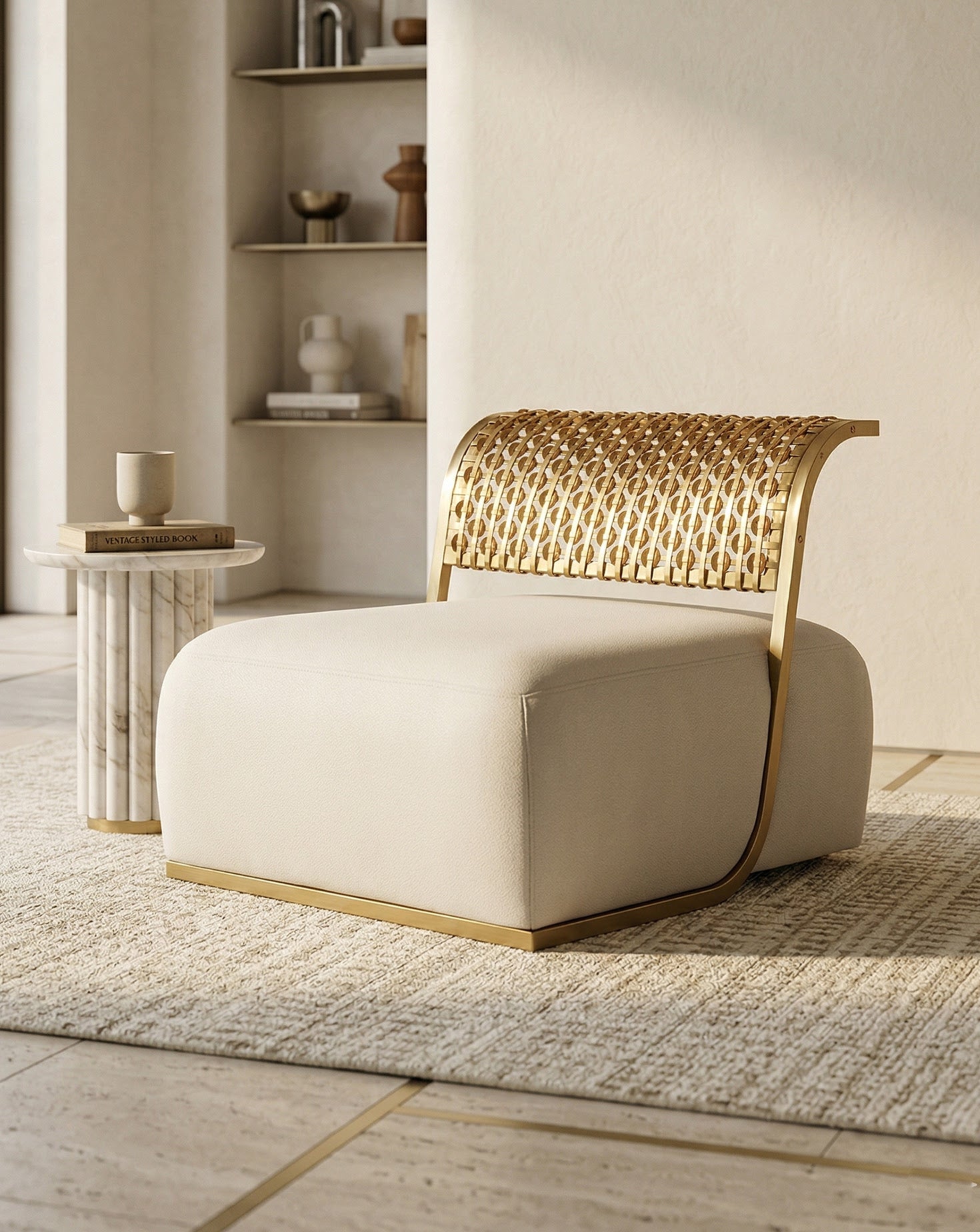 Nouveau Steel and Brushed Gold Armchair