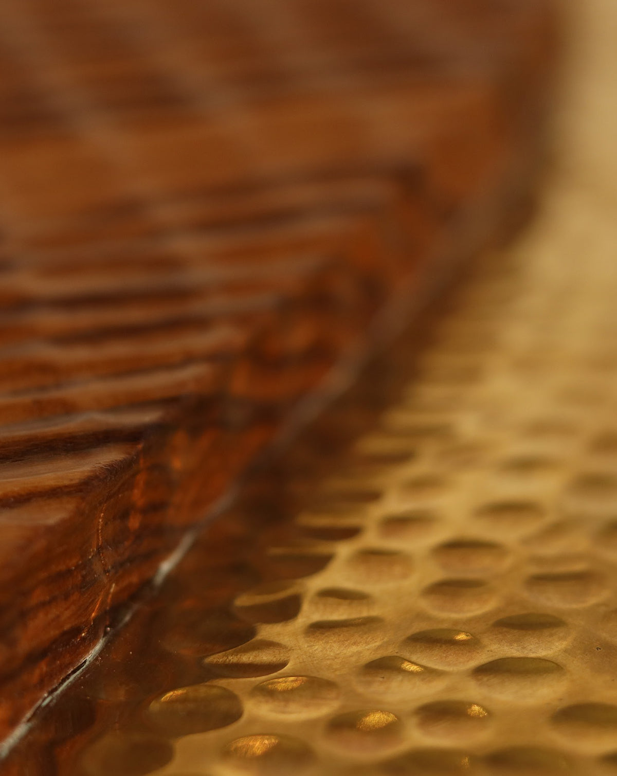 Console styled as a bedroom or dining room surface for collected objects and vases