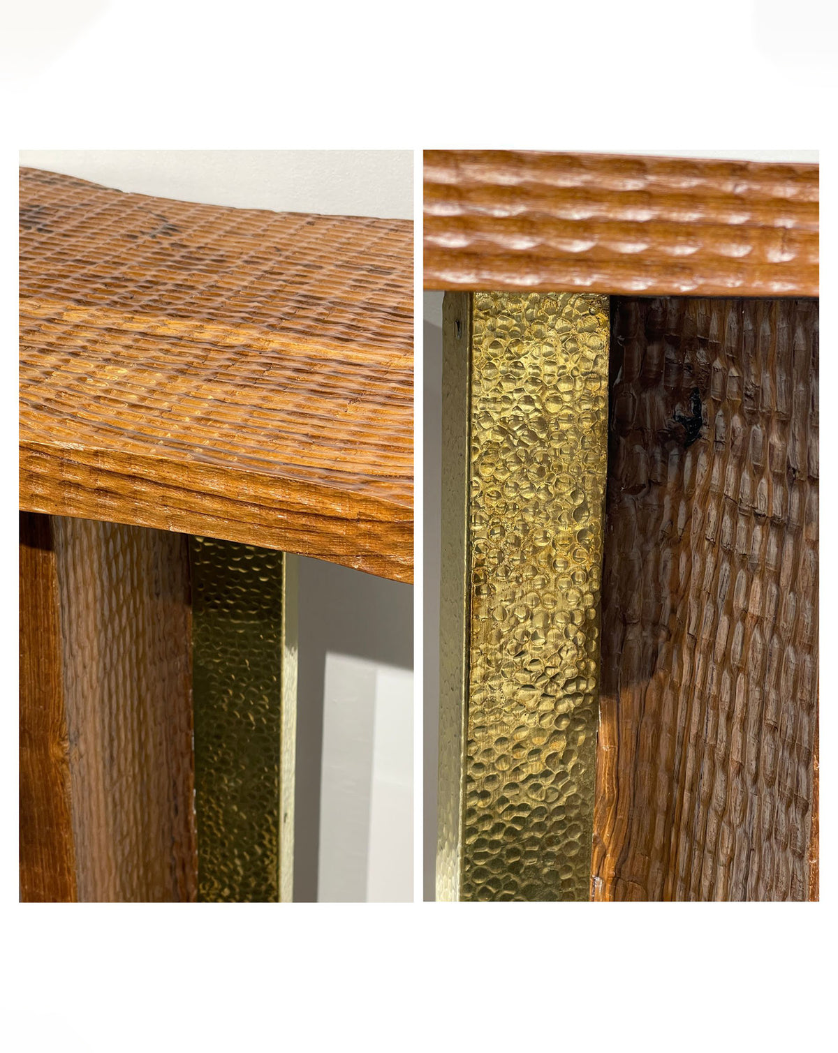 Close view of the joinery and edge finish on this entirely hand-made teak piece