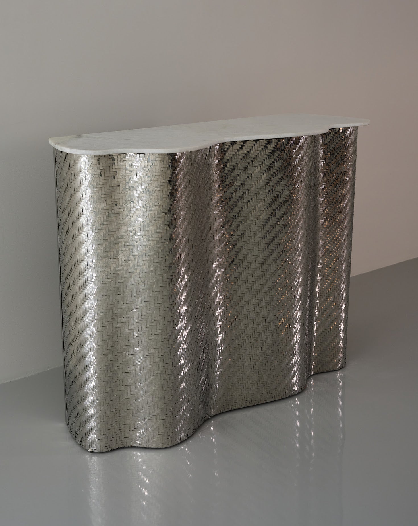 SS Woven Silver and Chrome Bar Cabinet