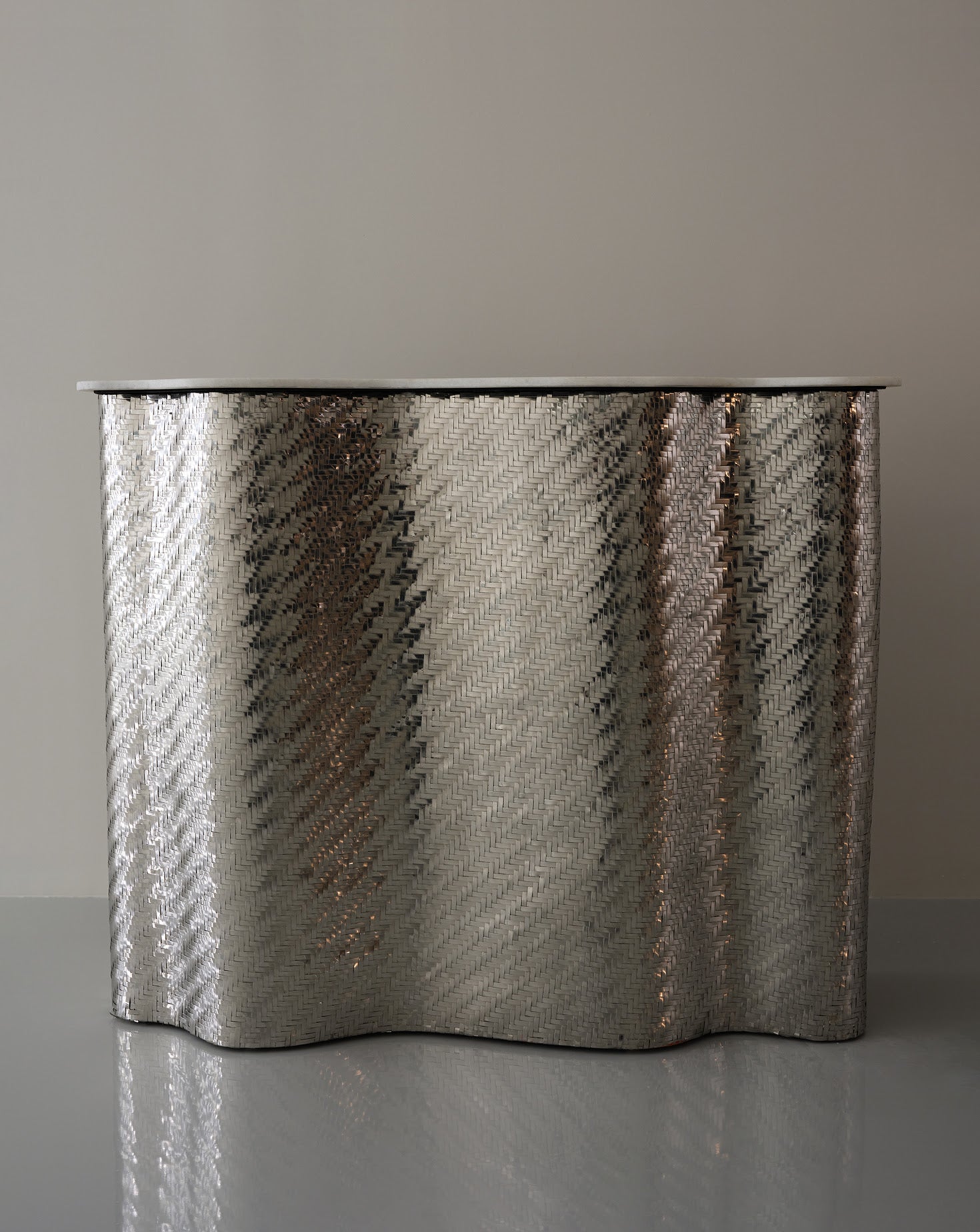 SS Woven Silver and Chrome Bar Cabinet