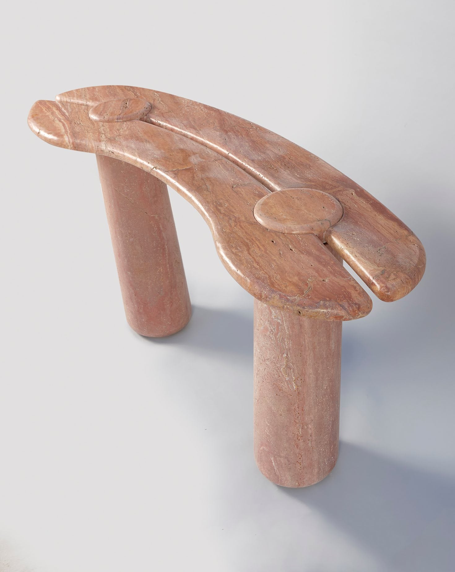 Sculptural Travetino Rosso Mistral Console Table