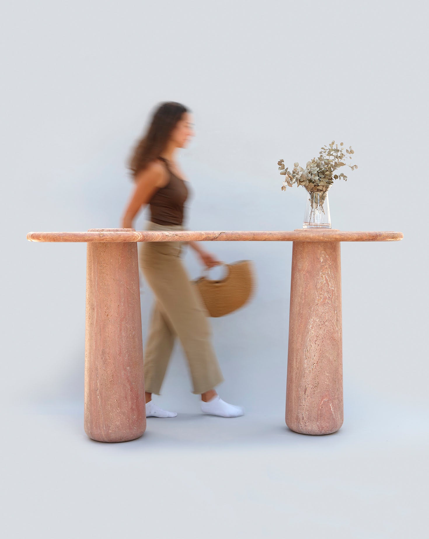 Sculptural Travetino Rosso Mistral Console Table