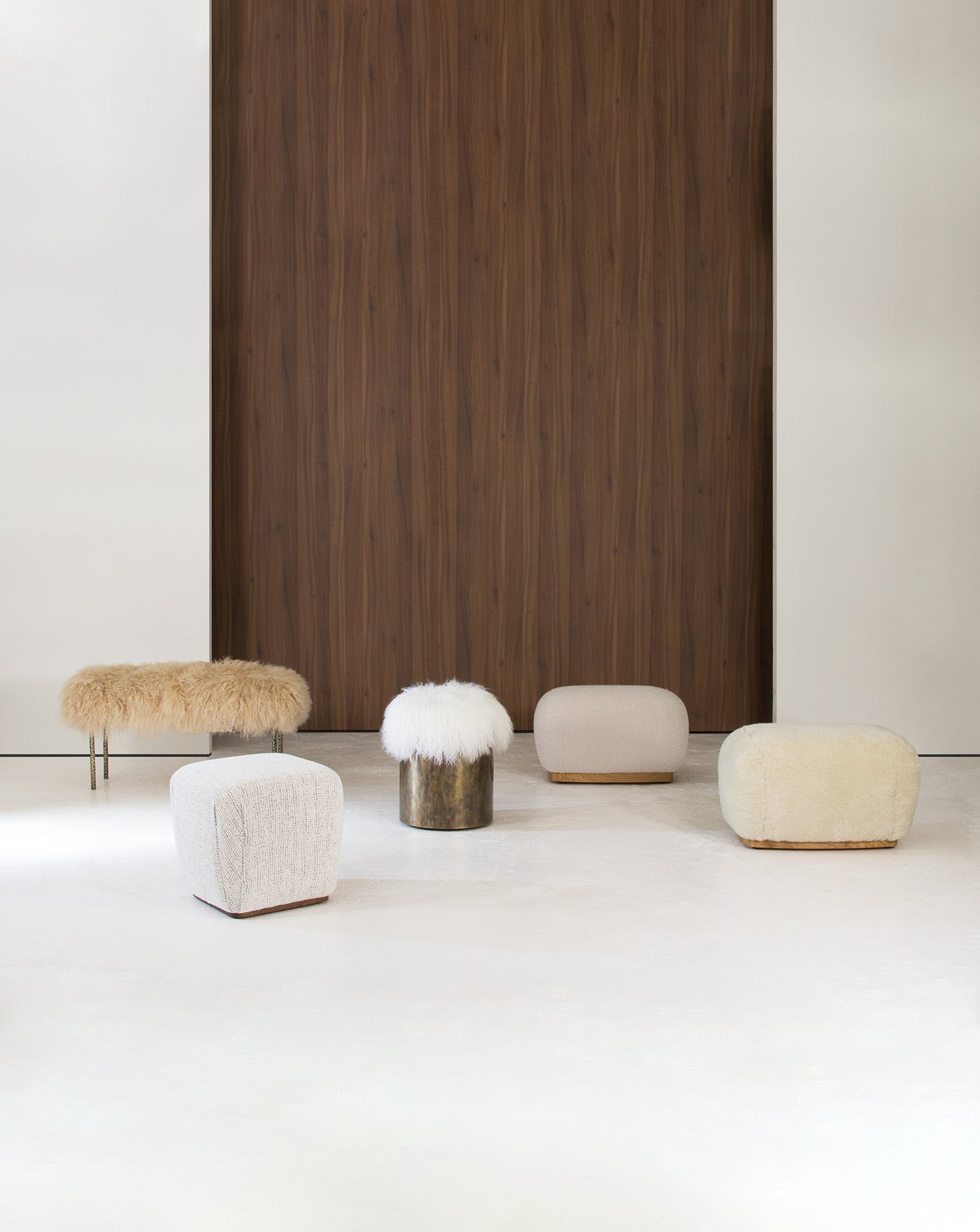 Symphony Brass and Fur Stool