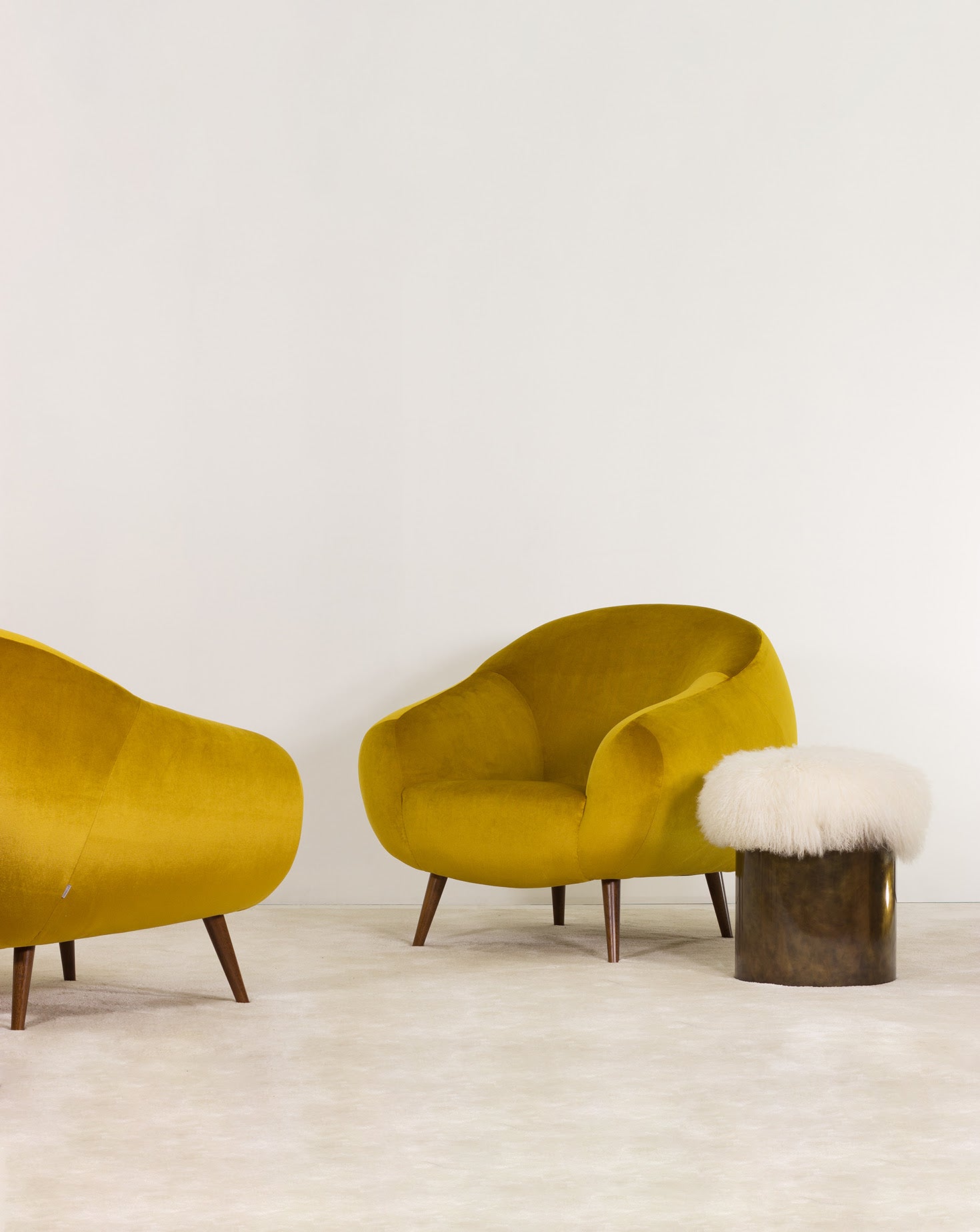 Symphony Brass and Fur Stool