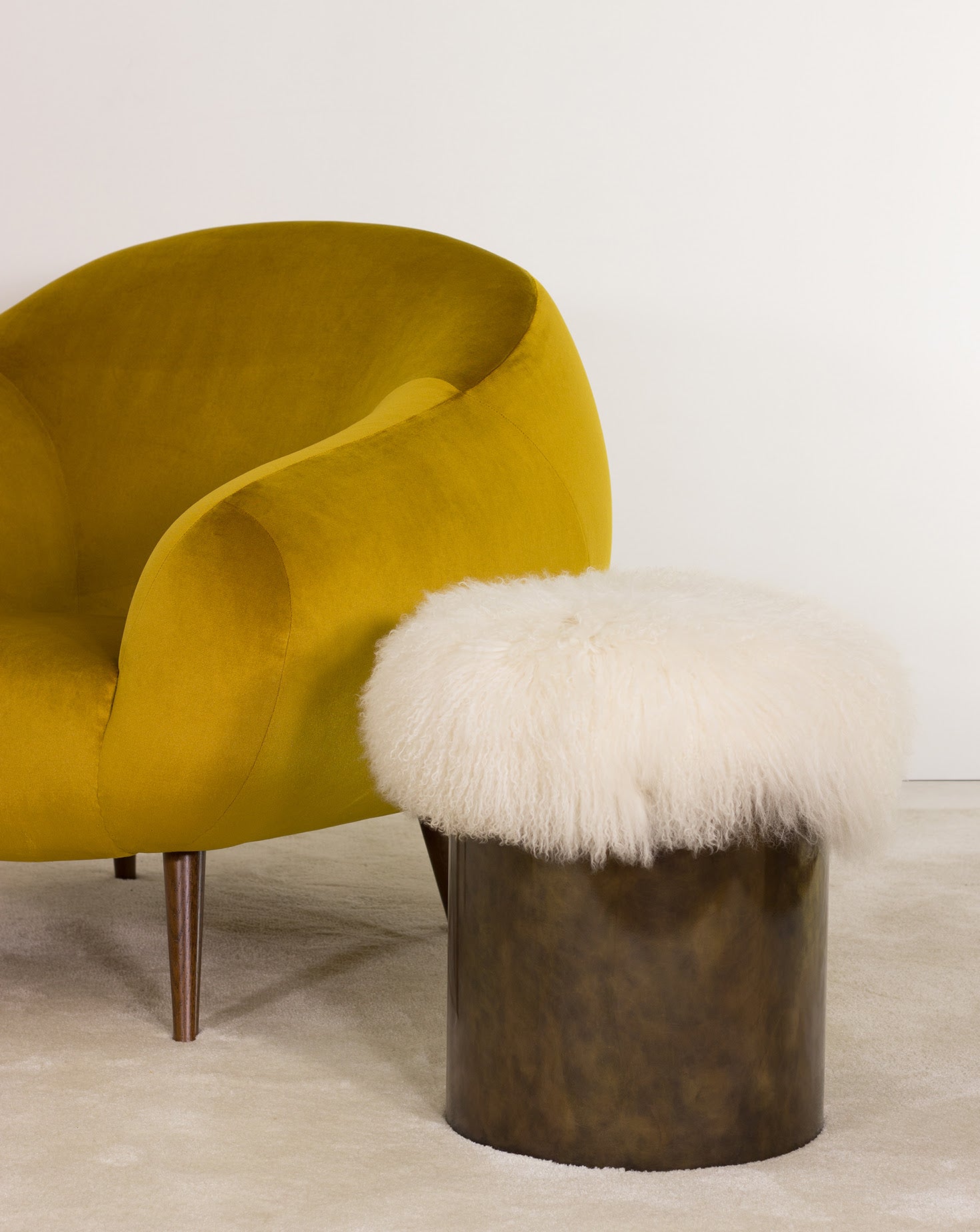 Symphony Brass and Fur Stool