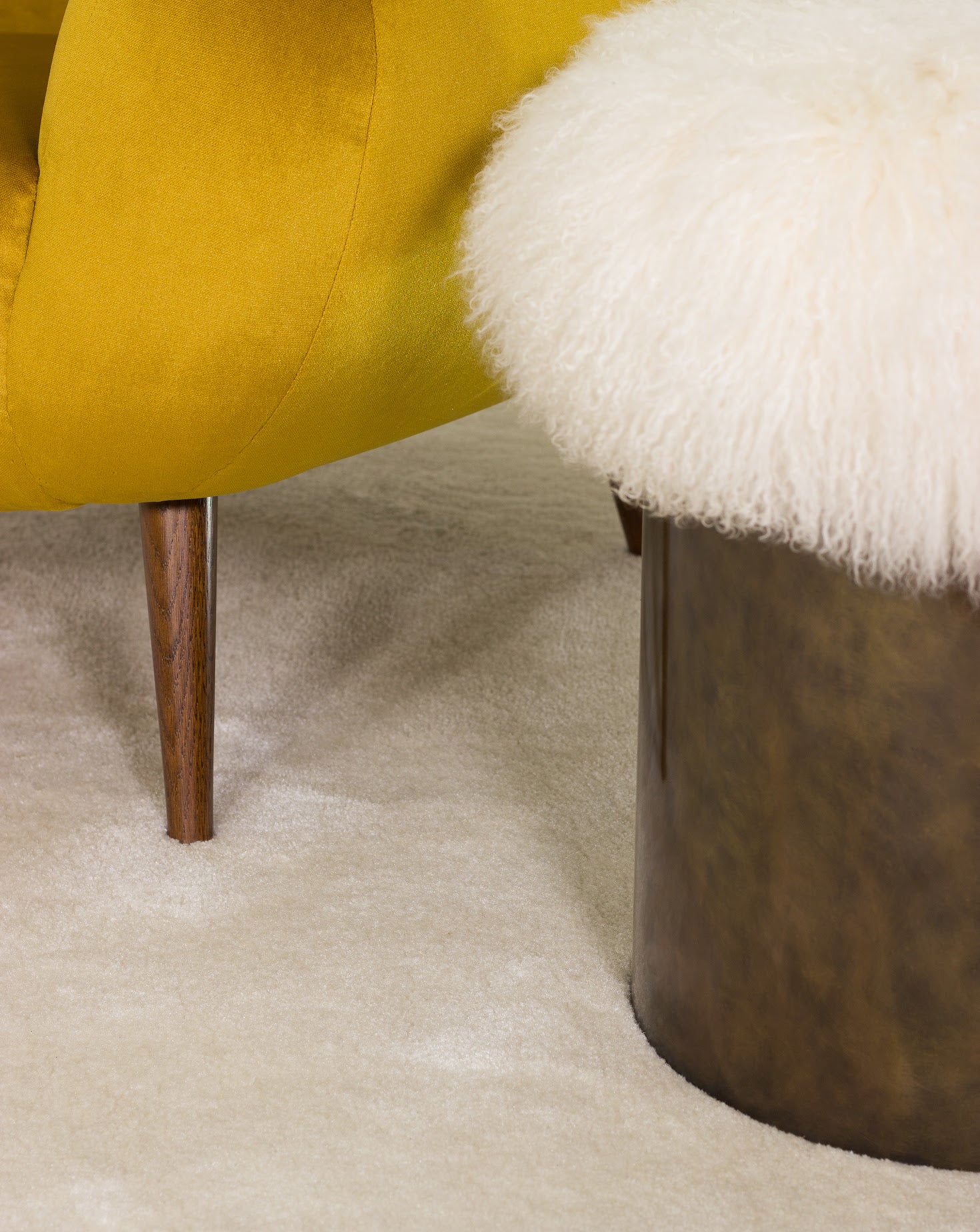 Symphony Brass and Fur Stool