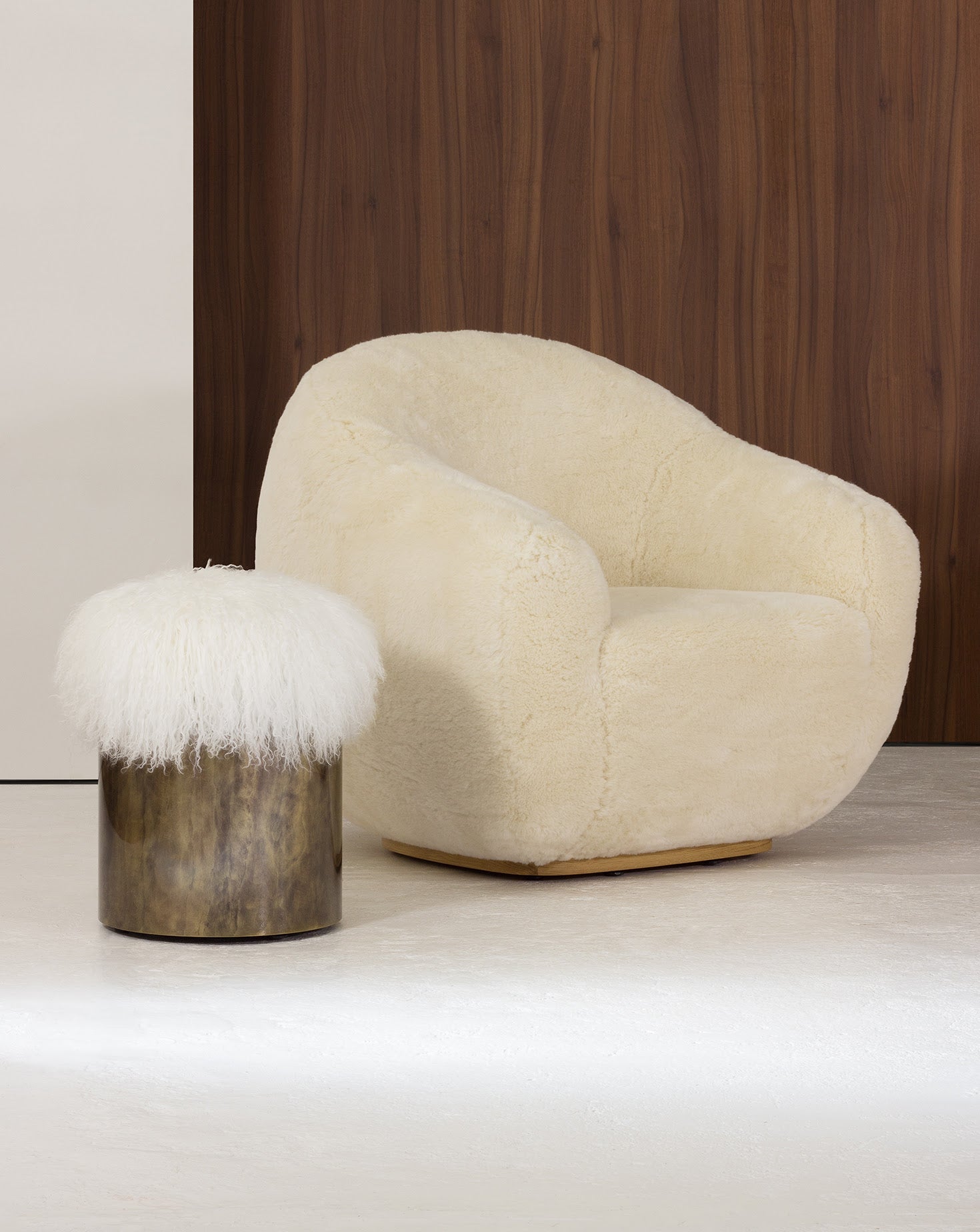 Symphony Brass and Fur Stool
