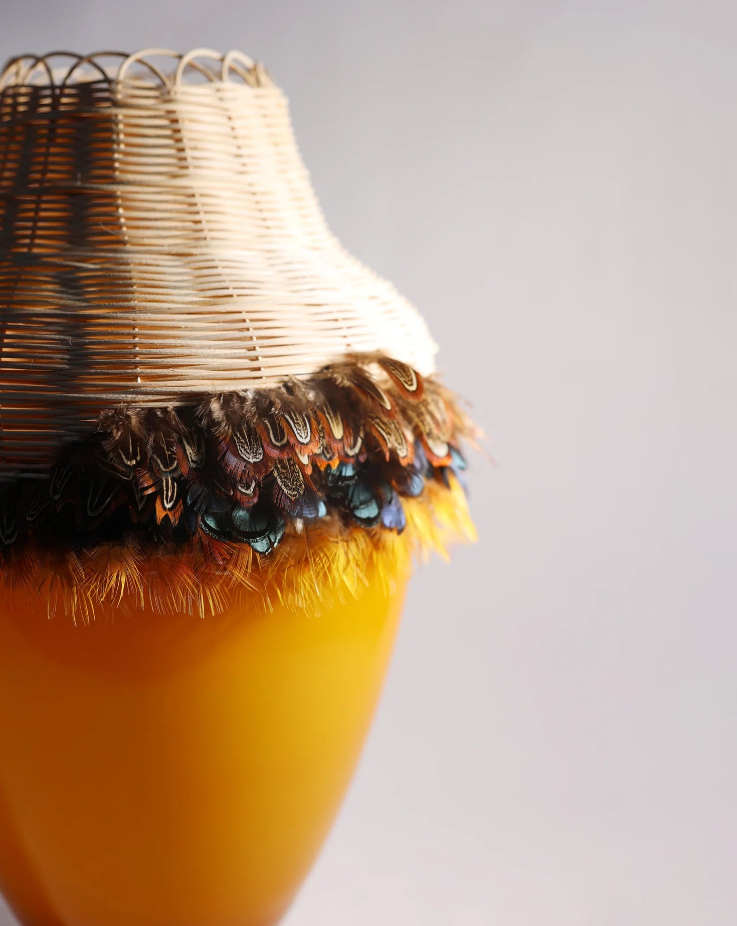 TRIBE Rattan and Feathers Dancer Vase