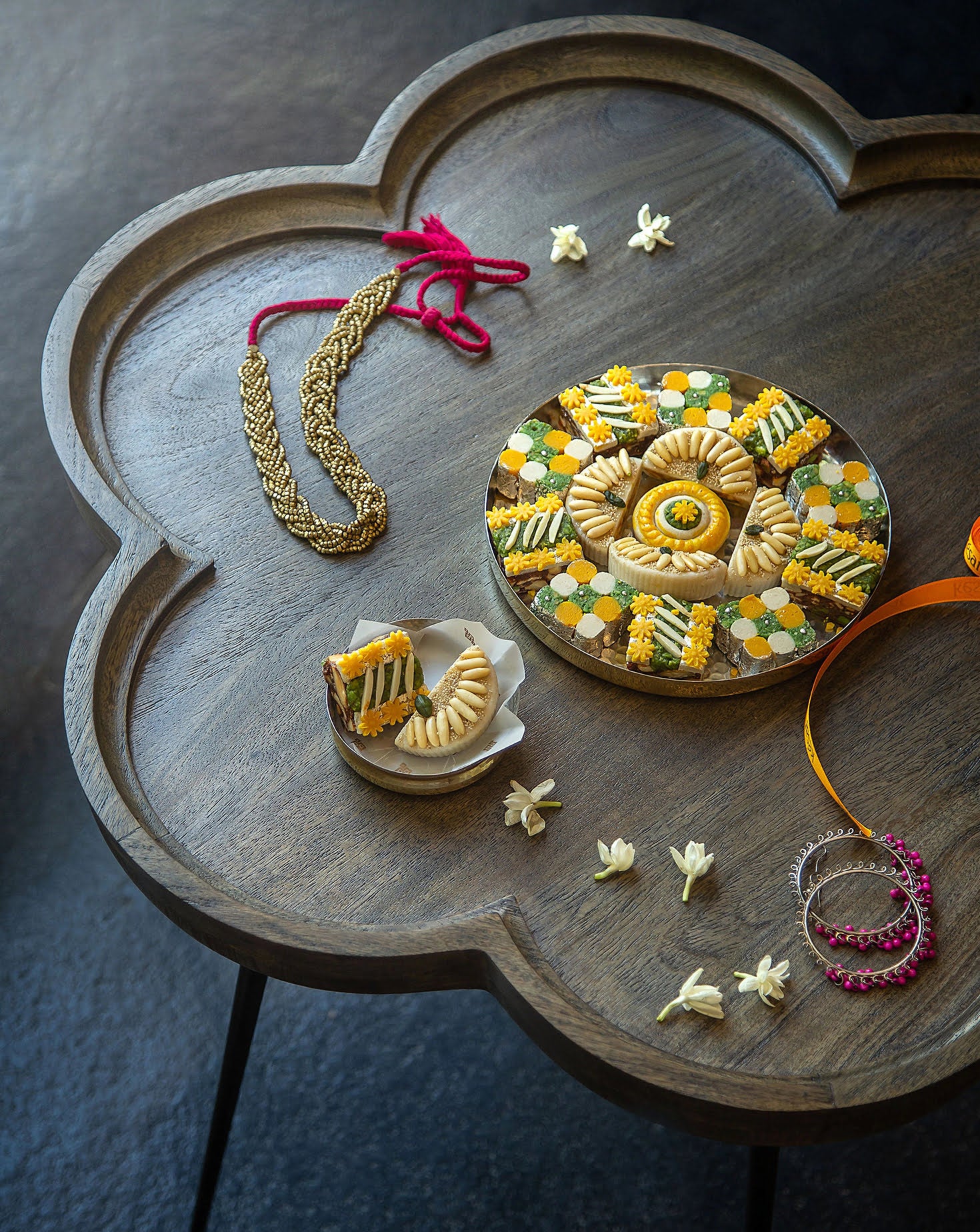 Flower Wood and Steel Side Table