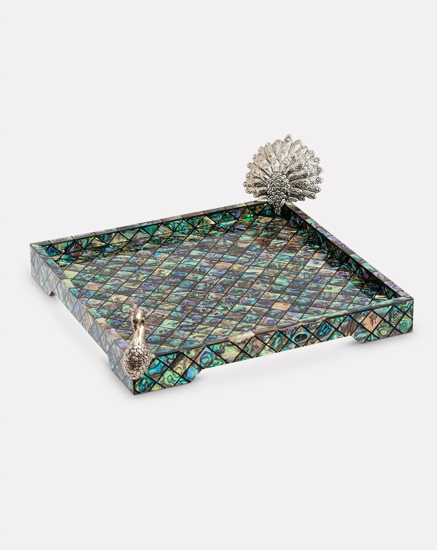 Mosaic Abalone Shell Peacock Tray Lotus Arts de Vivre