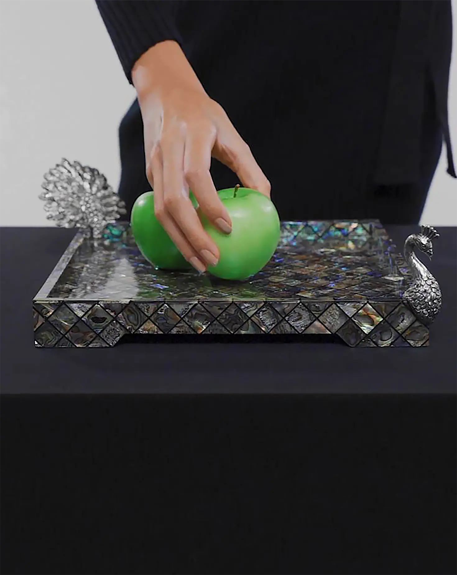 Mosaic Abalone Shell Peacock Tray Lotus Arts de Vivre