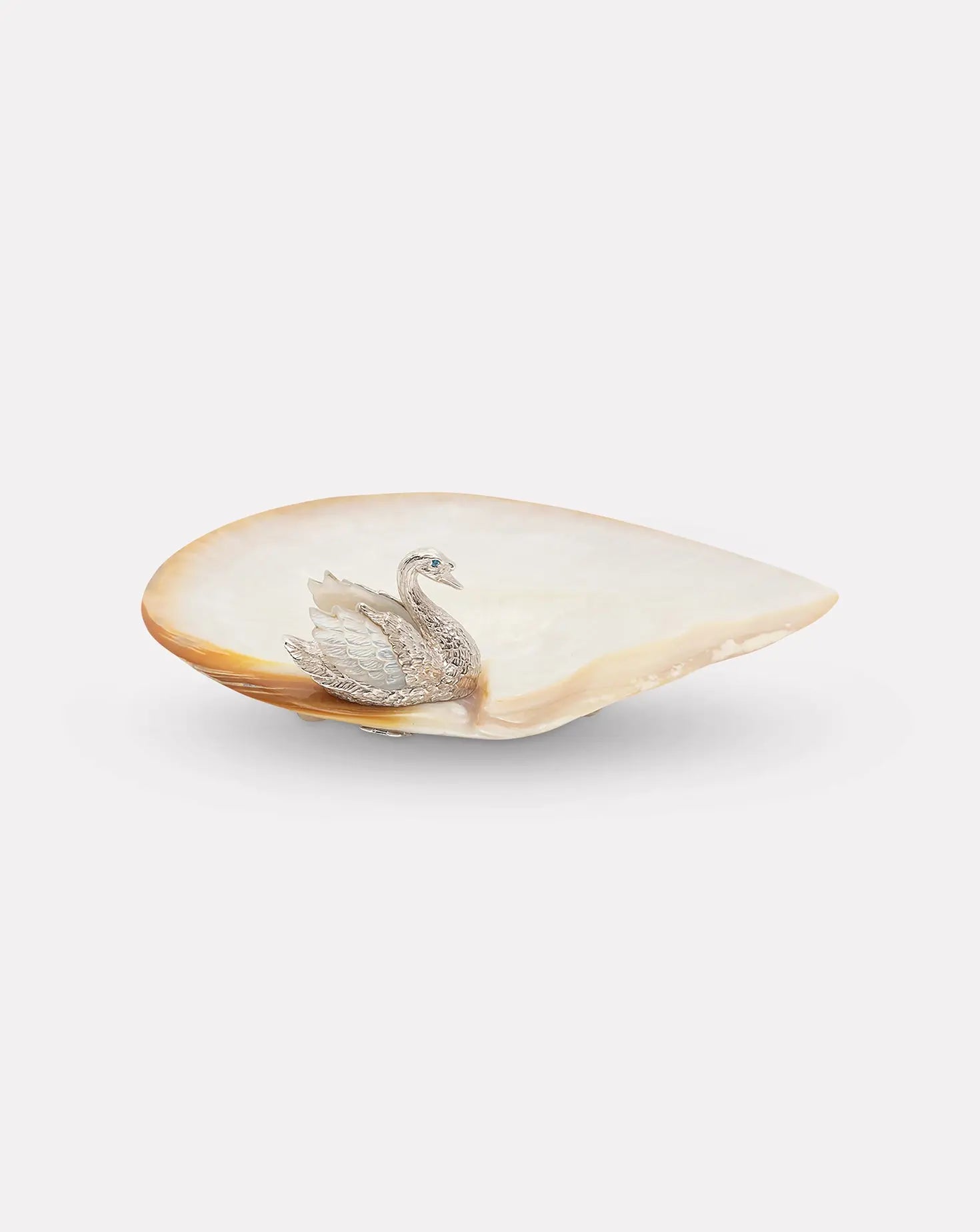 Mother Of Pearl Silver Swan & Shell Wings Plate Lotus Arts de Vivre