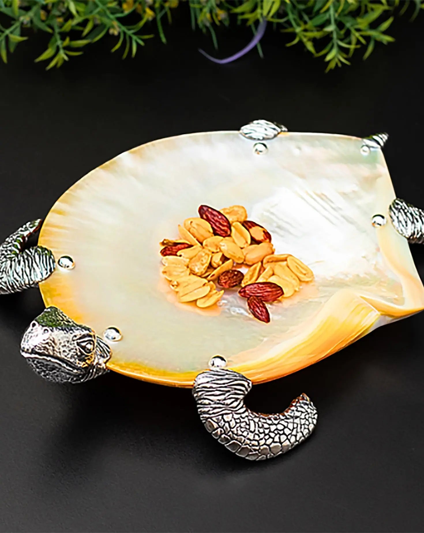 Mother Of Pearl Silver Turtle Plate Lotus Arts de Vivre