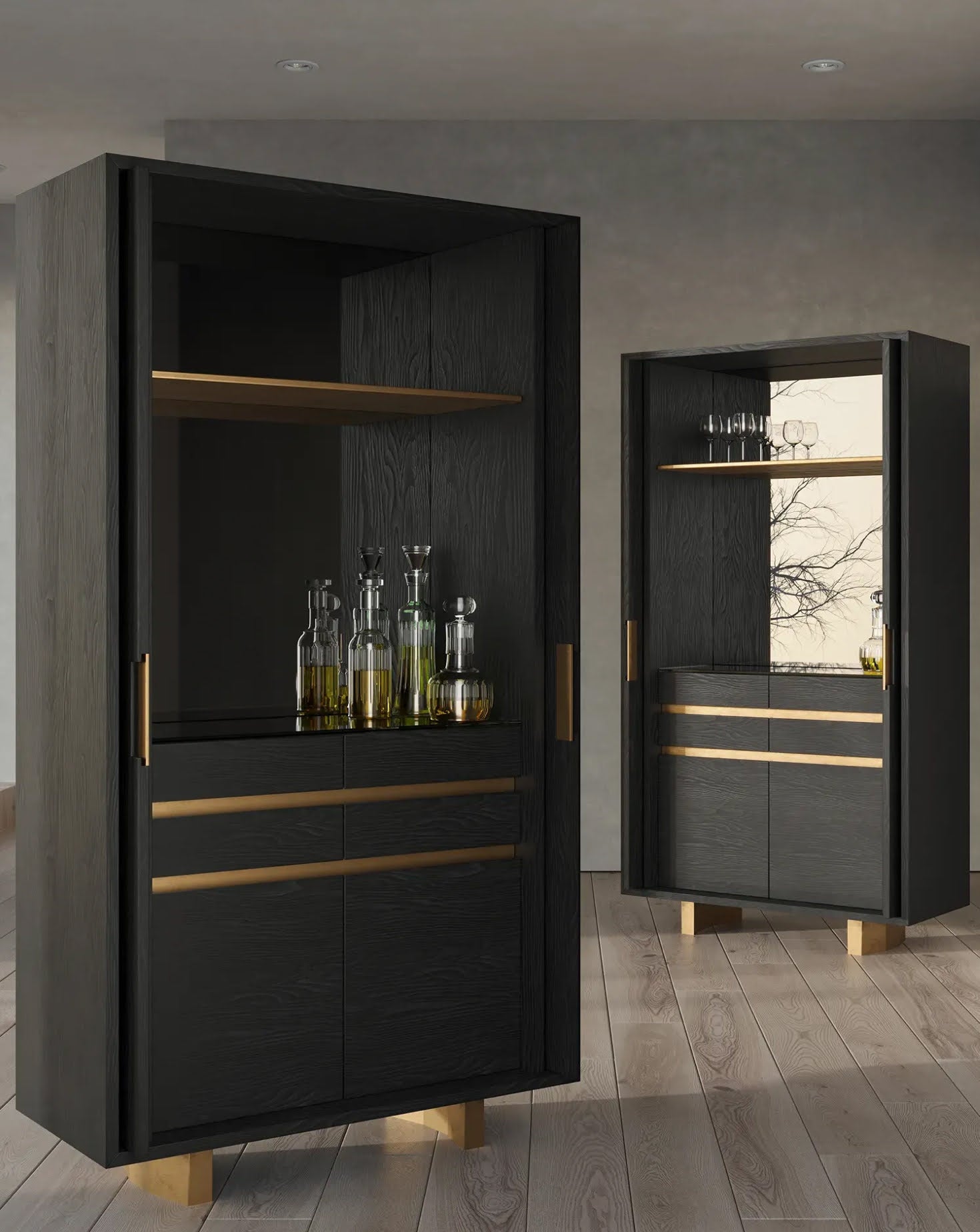 Noir Black and Gold Bar Cabinet