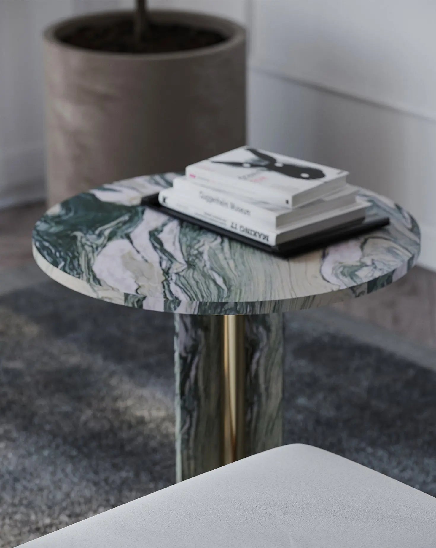 Haru Cipollino Verde Marble Side Table L'Eccesso