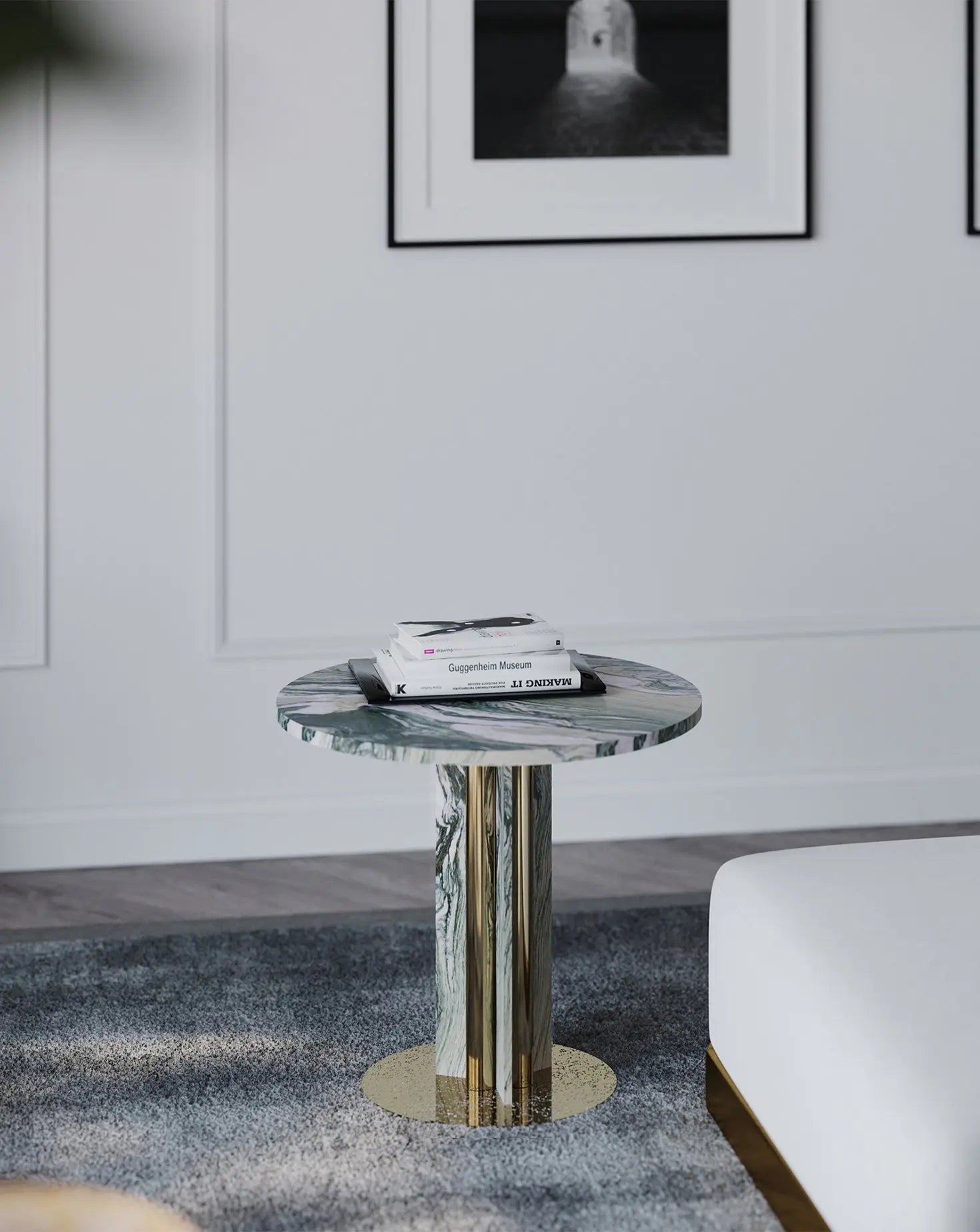 Haru Cipollino Verde Marble Side Table L'Eccesso
