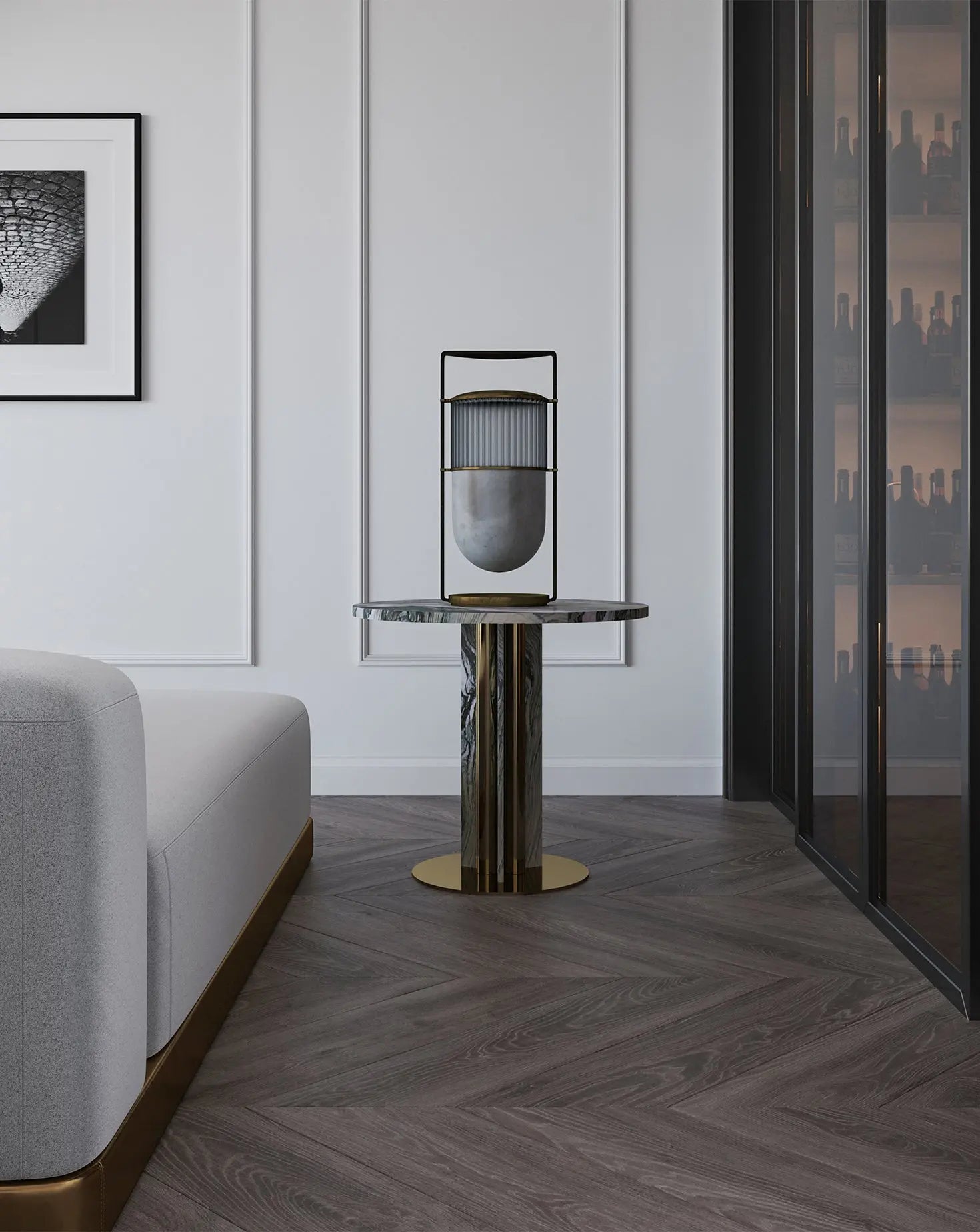 Haru Cipollino Verde Marble Side Table L'Eccesso