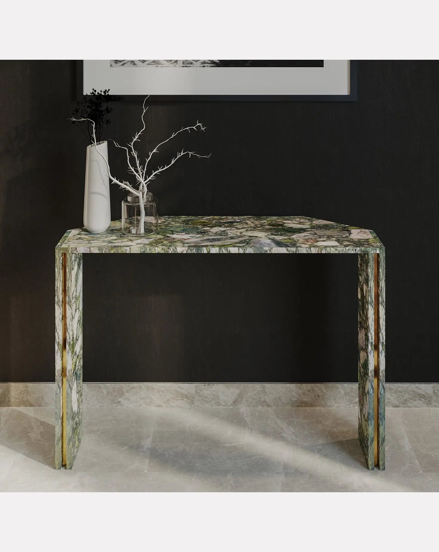 Innis Marinace Verde Marble Console Table L'Eccesso
