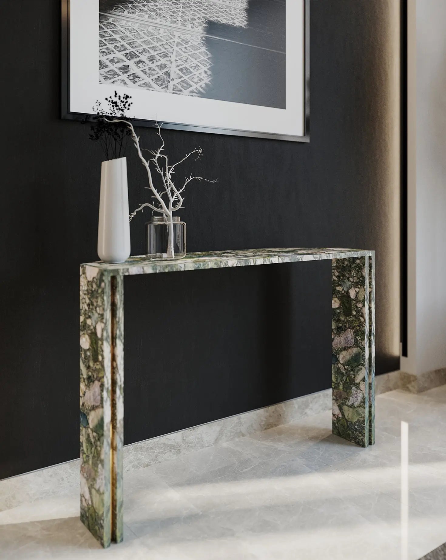 Innis Marinace Verde Marble Console Table L'Eccesso