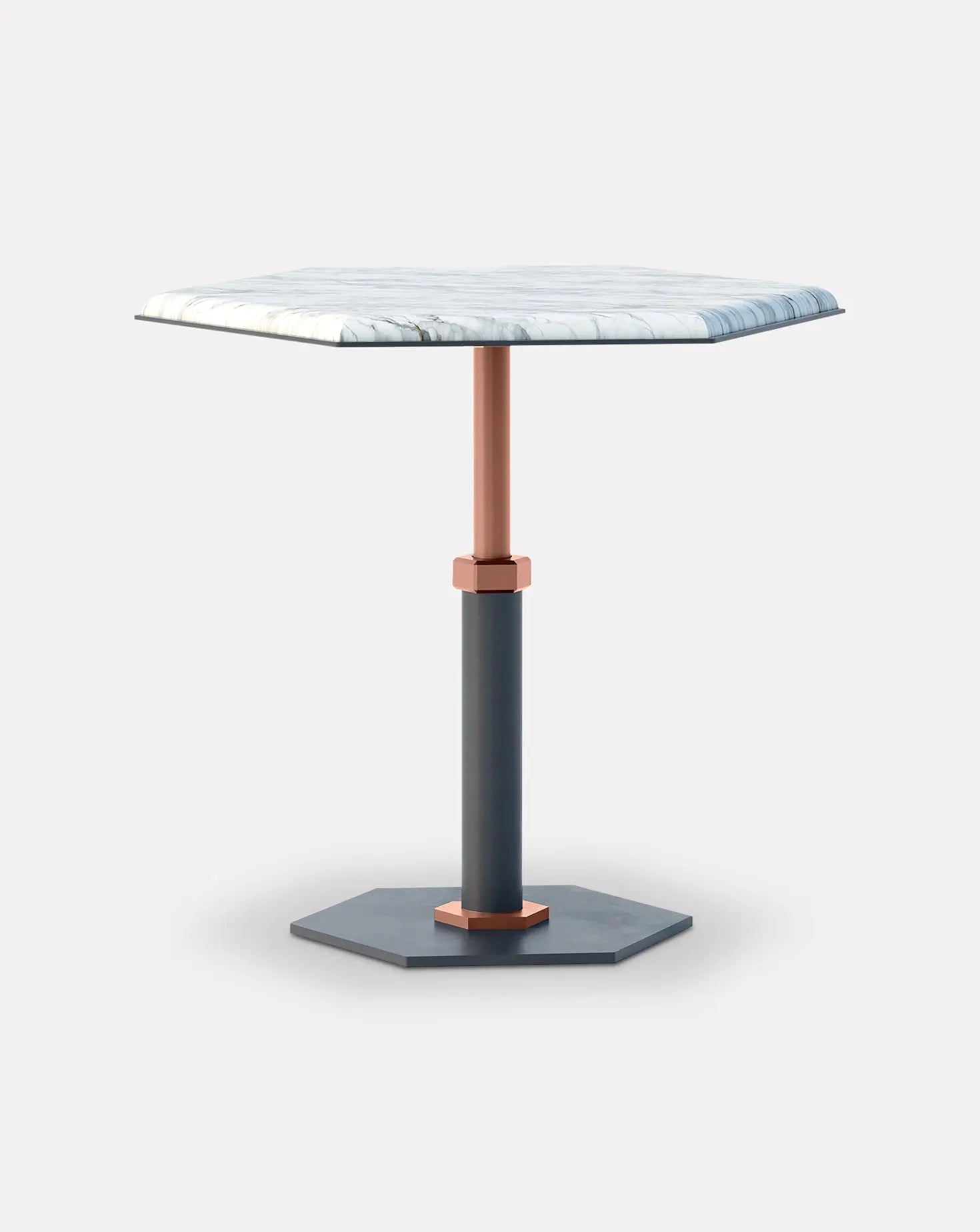 Pedestal Bianco and Copper Hexagon Side Table Gabriel Scott