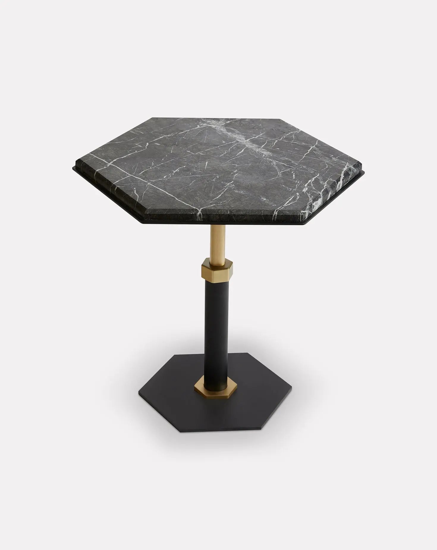 Pedestal Grigio and Brass Hexagon Side Table Gabriel Scott